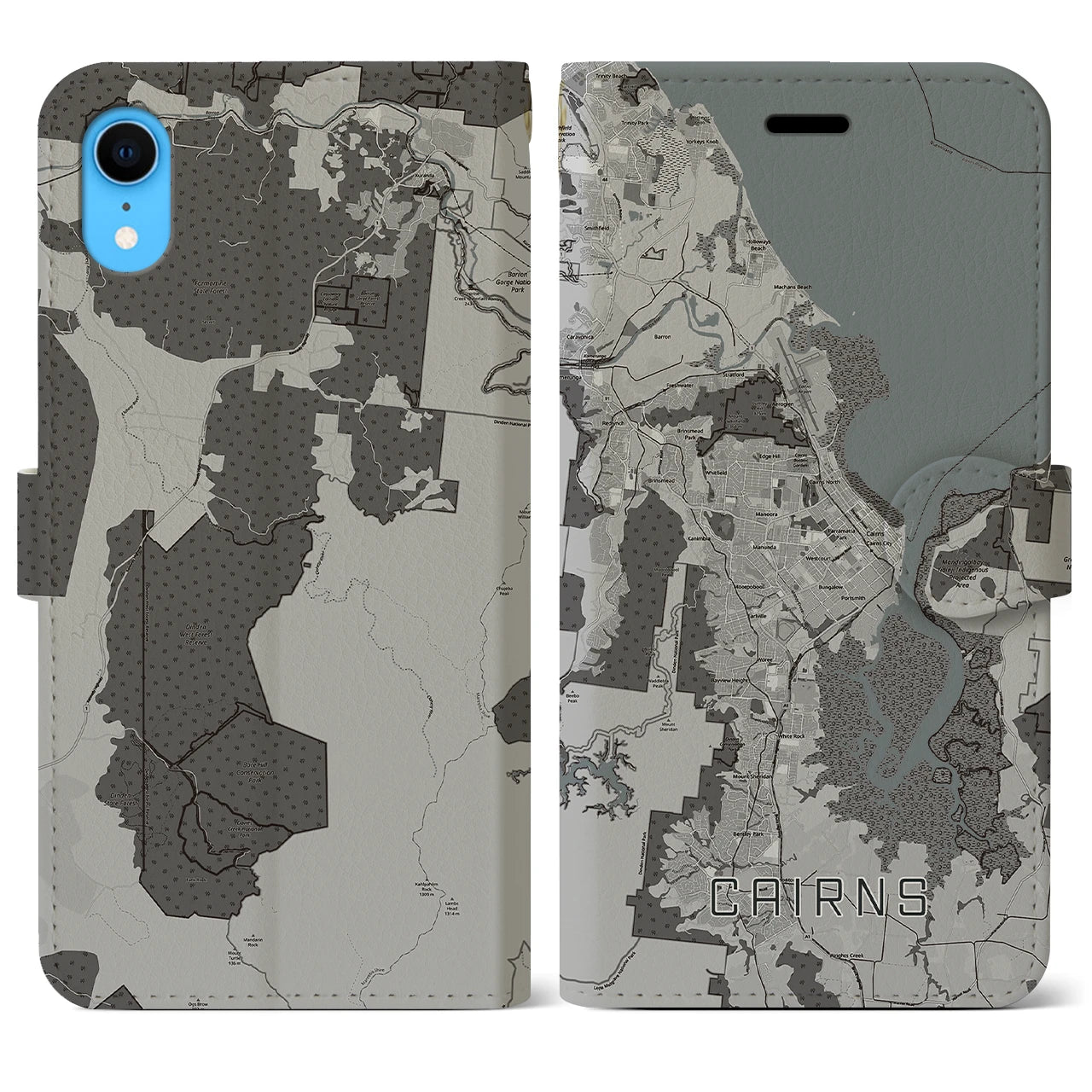 【ケアンズ(オーストラリア)】地図柄iPhoneケース(手帳タイプ)モノトーン・iPhone XR 用