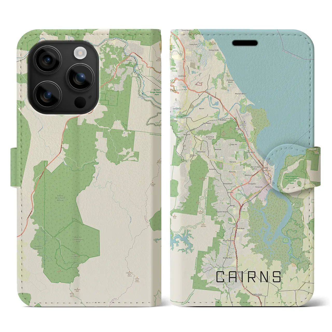 【ケアンズ(オーストラリア)】地図柄iPhoneケース(手帳タイプ)ナチュラル・iPhone 16 用