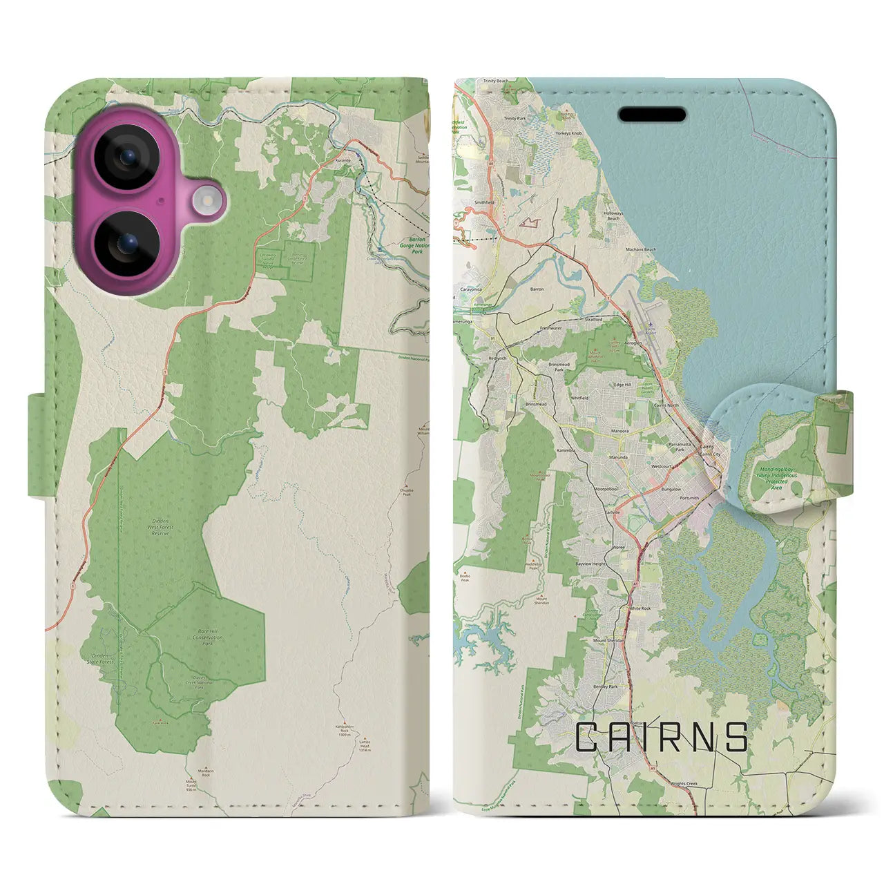 【ケアンズ(オーストラリア)】地図柄iPhoneケース(手帳タイプ)ナチュラル・iPhone 16 Pro 用