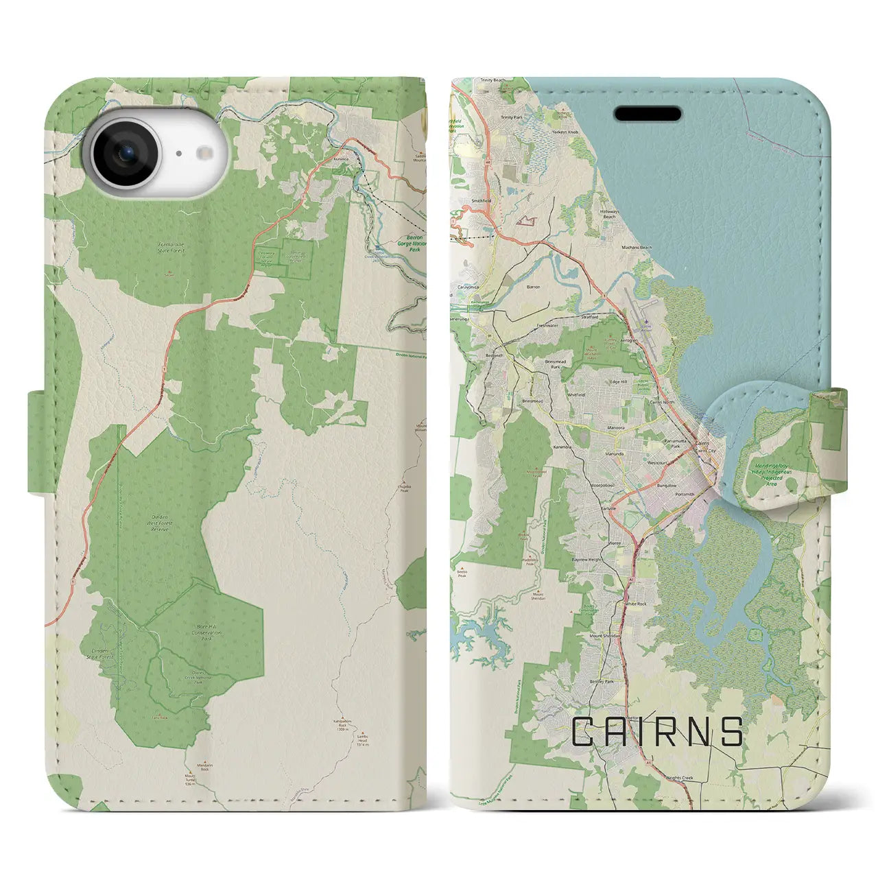 【ケアンズ(オーストラリア)】地図柄iPhoneケース(手帳タイプ)