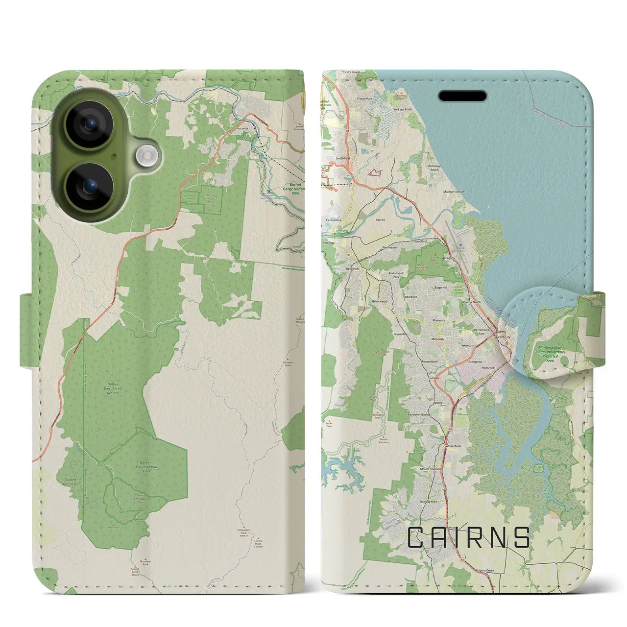 【ケアンズ(オーストラリア)】地図柄iPhoneケース(手帳タイプ)