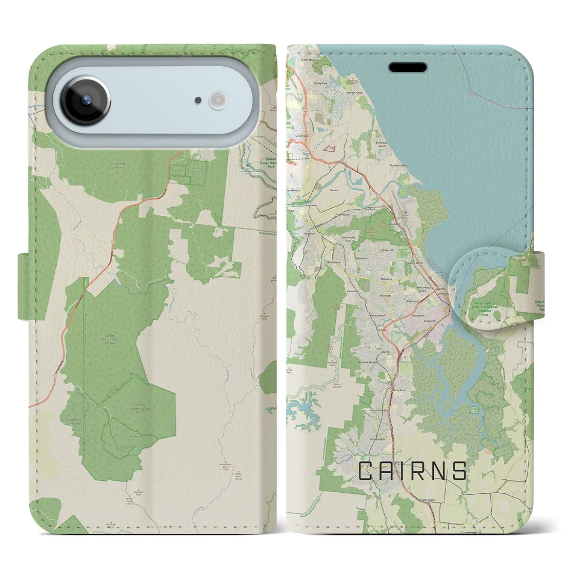 【ケアンズ(オーストラリア)】地図柄iPhoneケース(手帳タイプ)ナチュラル・iPhone 17 Pro Max 用