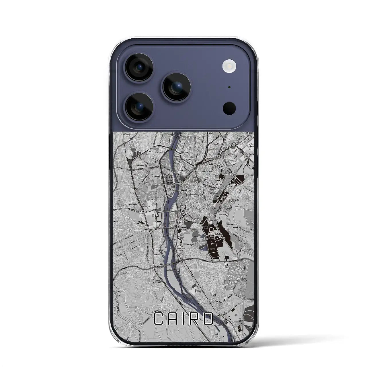 【カイロ(エジプト)】地図柄iPhoneケース(クリアタイプ)モノトーン・iPhone 17 Pro Max 用