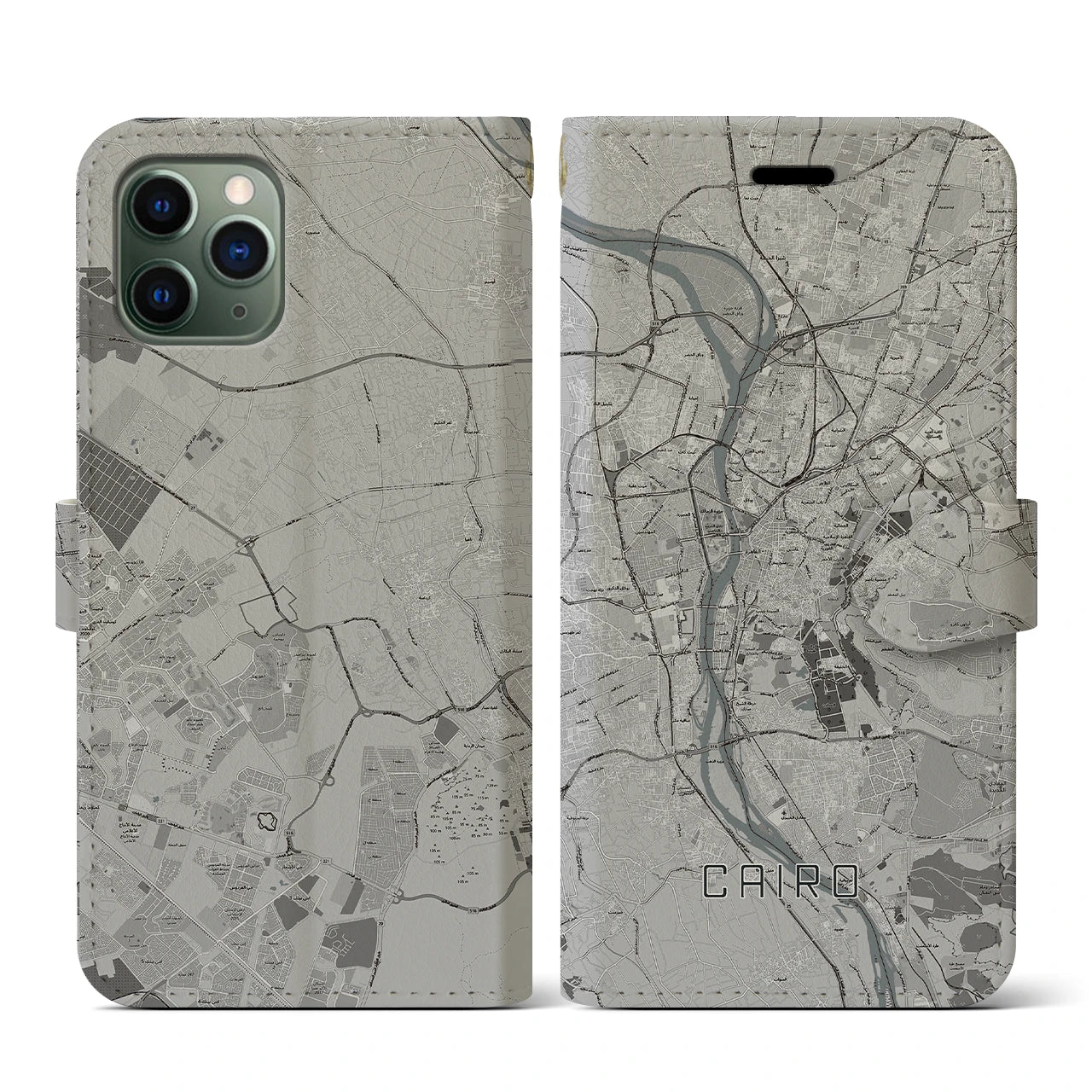 【カイロ(エジプト)】地図柄iPhoneケース(手帳タイプ)モノトーン・iPhone 11 Pro 用
