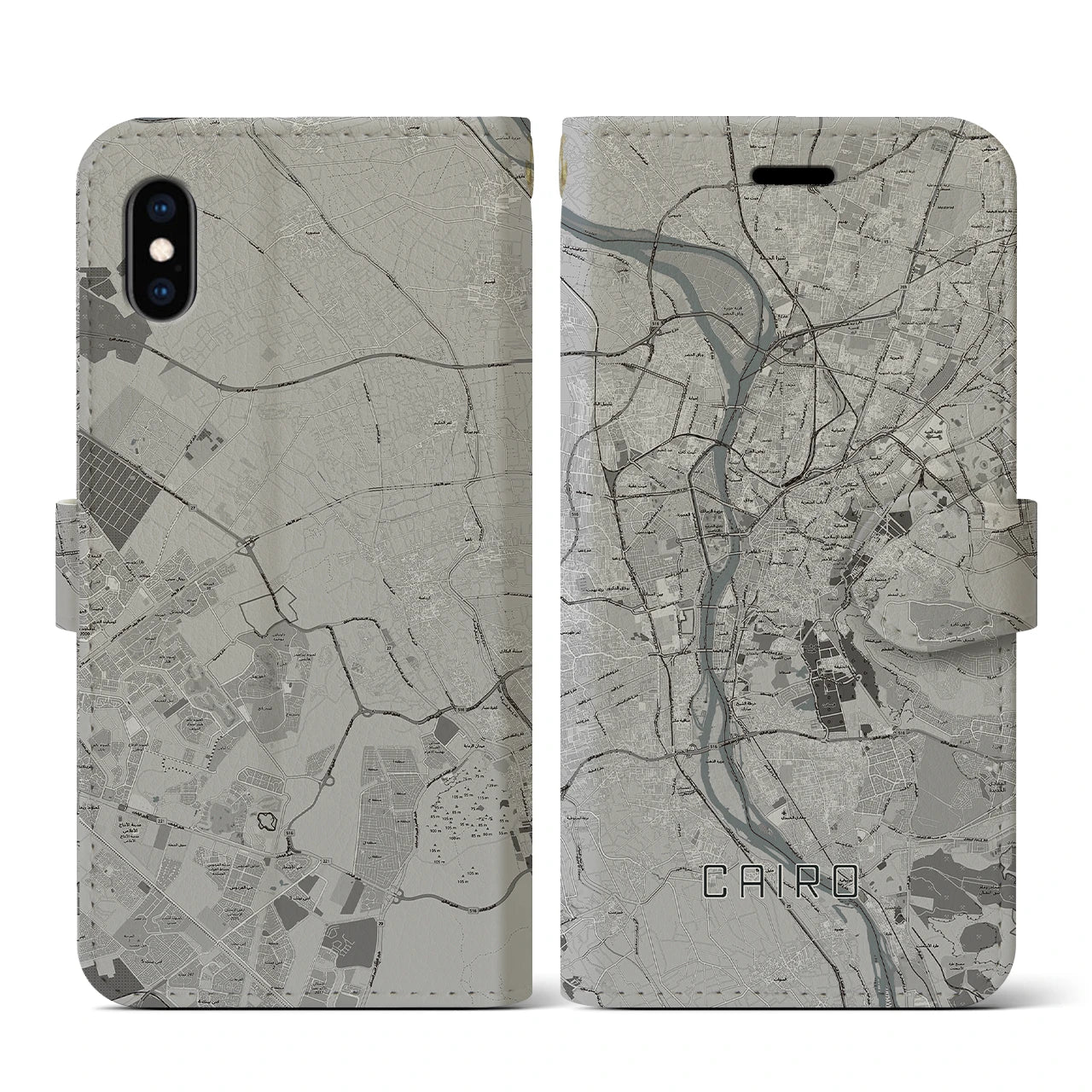 【カイロ(エジプト)】地図柄iPhoneケース(手帳タイプ)モノトーン・iPhone XS / X 用
