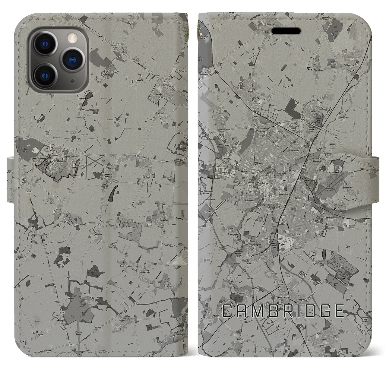 【ケンブリッジ(イギリス)】地図柄iPhoneケース(手帳タイプ)モノトーン・iPhone 11 Pro Max 用