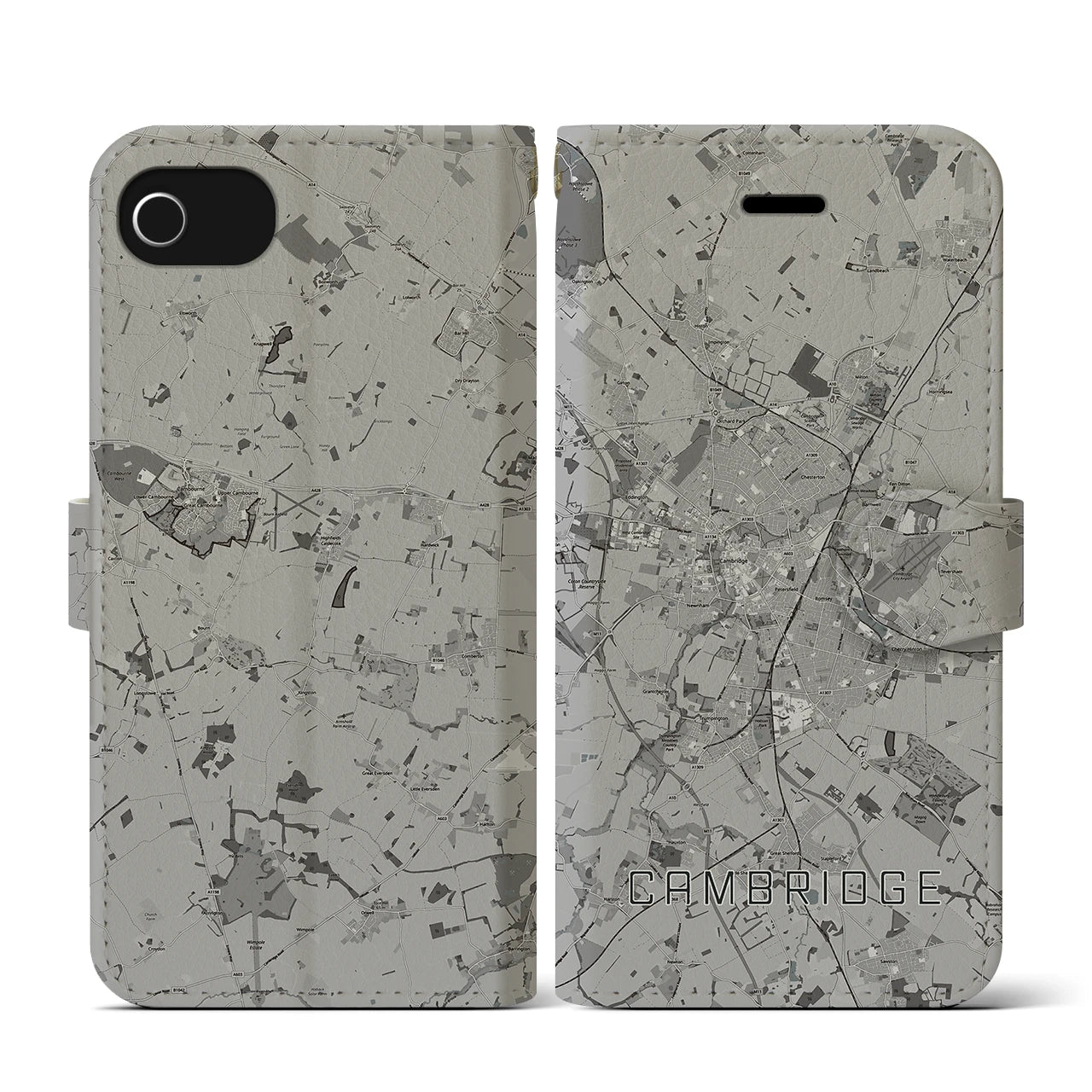 【ケンブリッジ(イギリス)】地図柄iPhoneケース(手帳タイプ)モノトーン・iPhone SE(第3 / 第2世代) / 8 / 7 / 6s / 6 用
