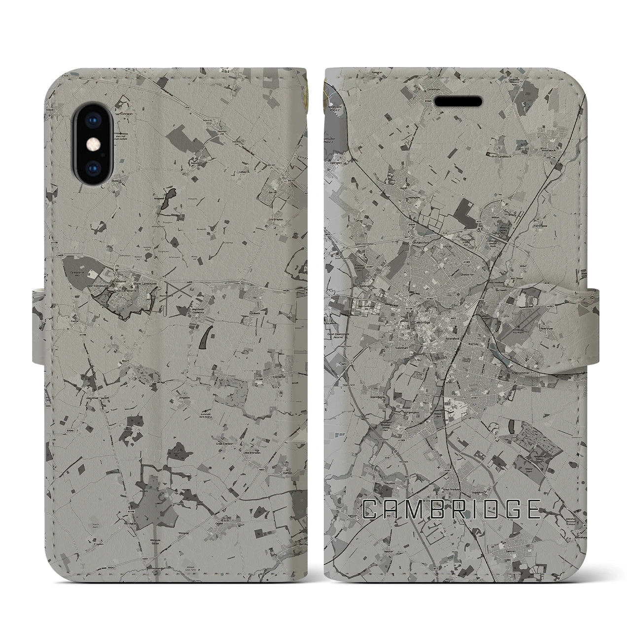 【ケンブリッジ(イギリス)】地図柄iPhoneケース(手帳タイプ)モノトーン・iPhone XS / X 用