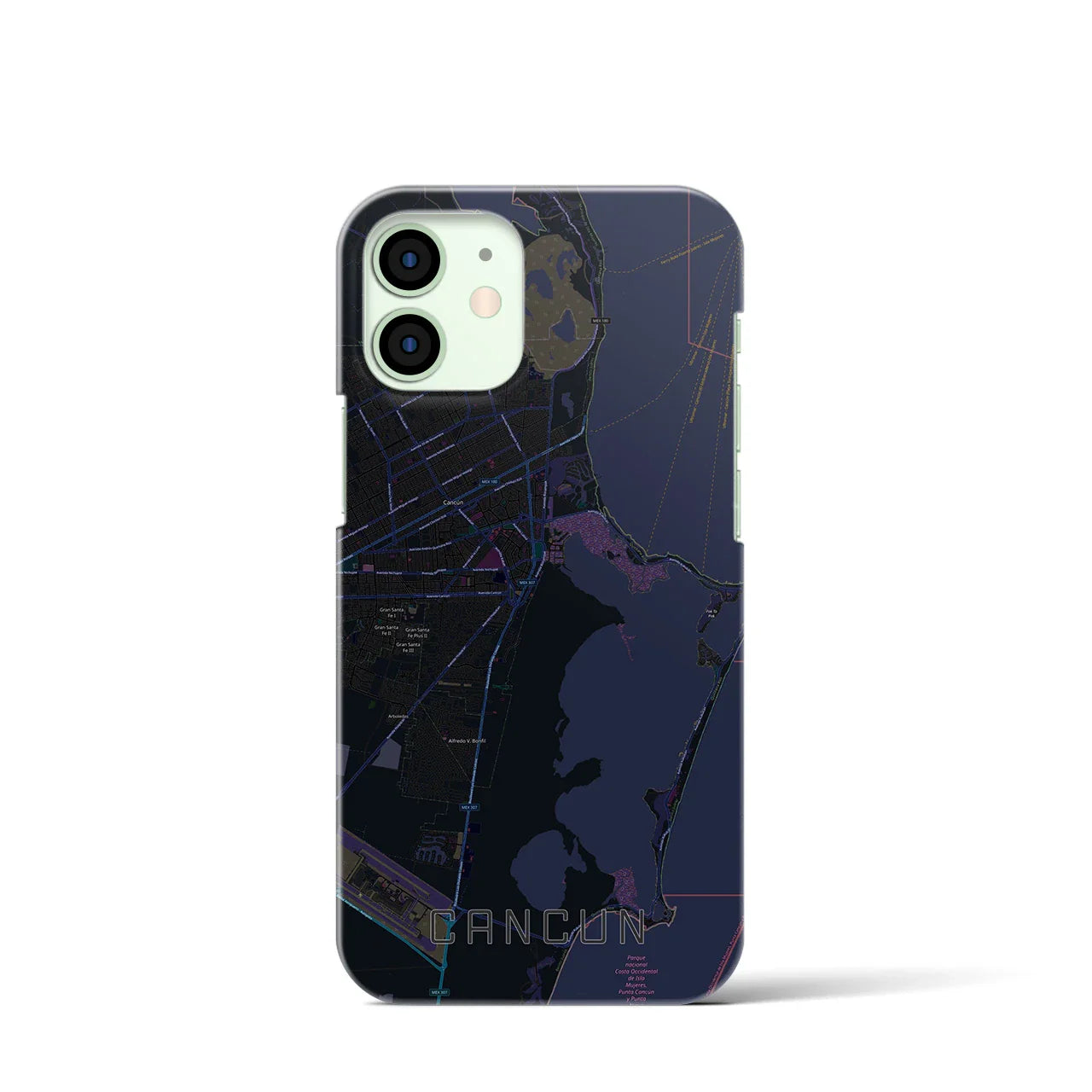 【カンクン(メキシコ)】地図柄iPhoneケース(バックカバータイプ)