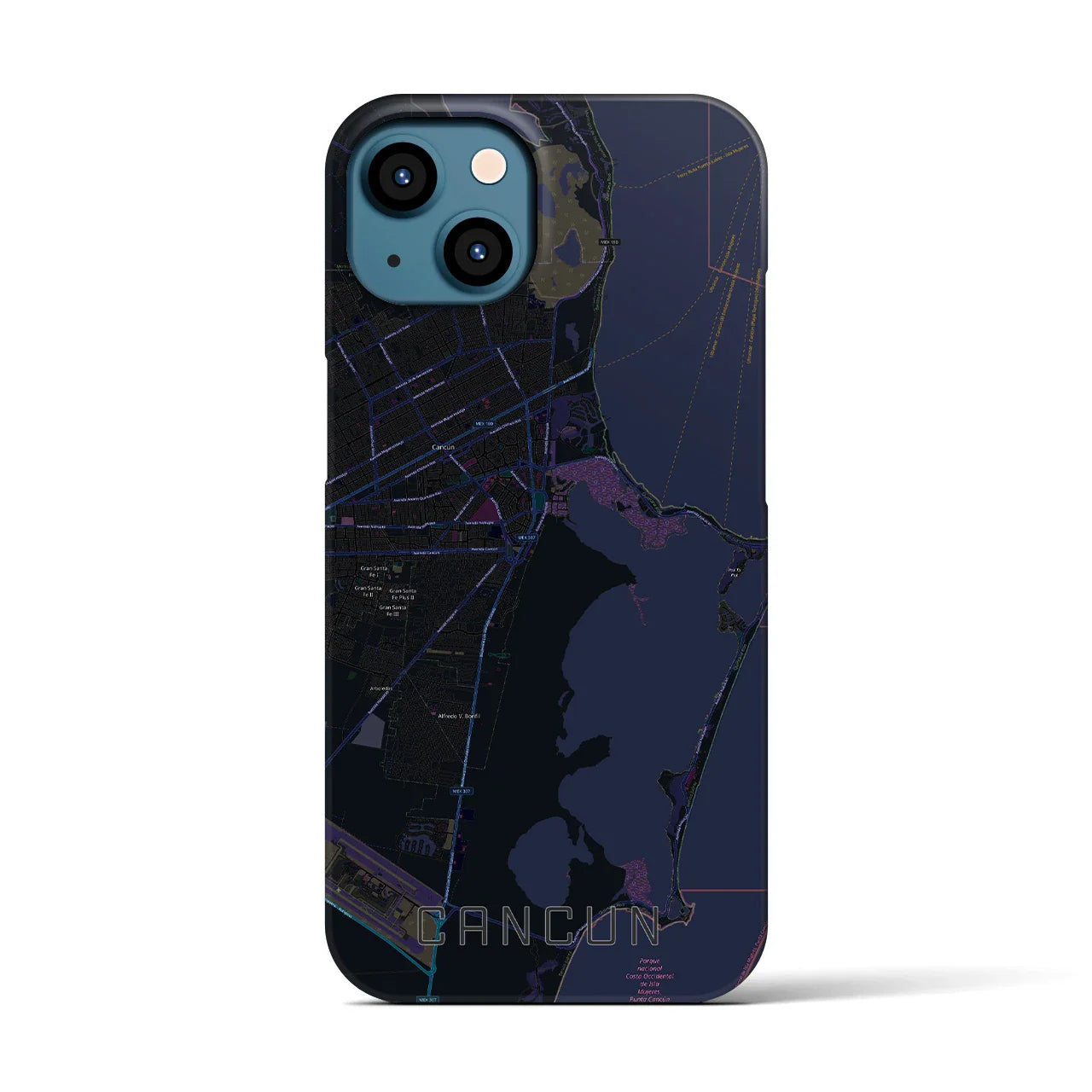 【カンクン(メキシコ)】地図柄iPhoneケース(バックカバータイプ)