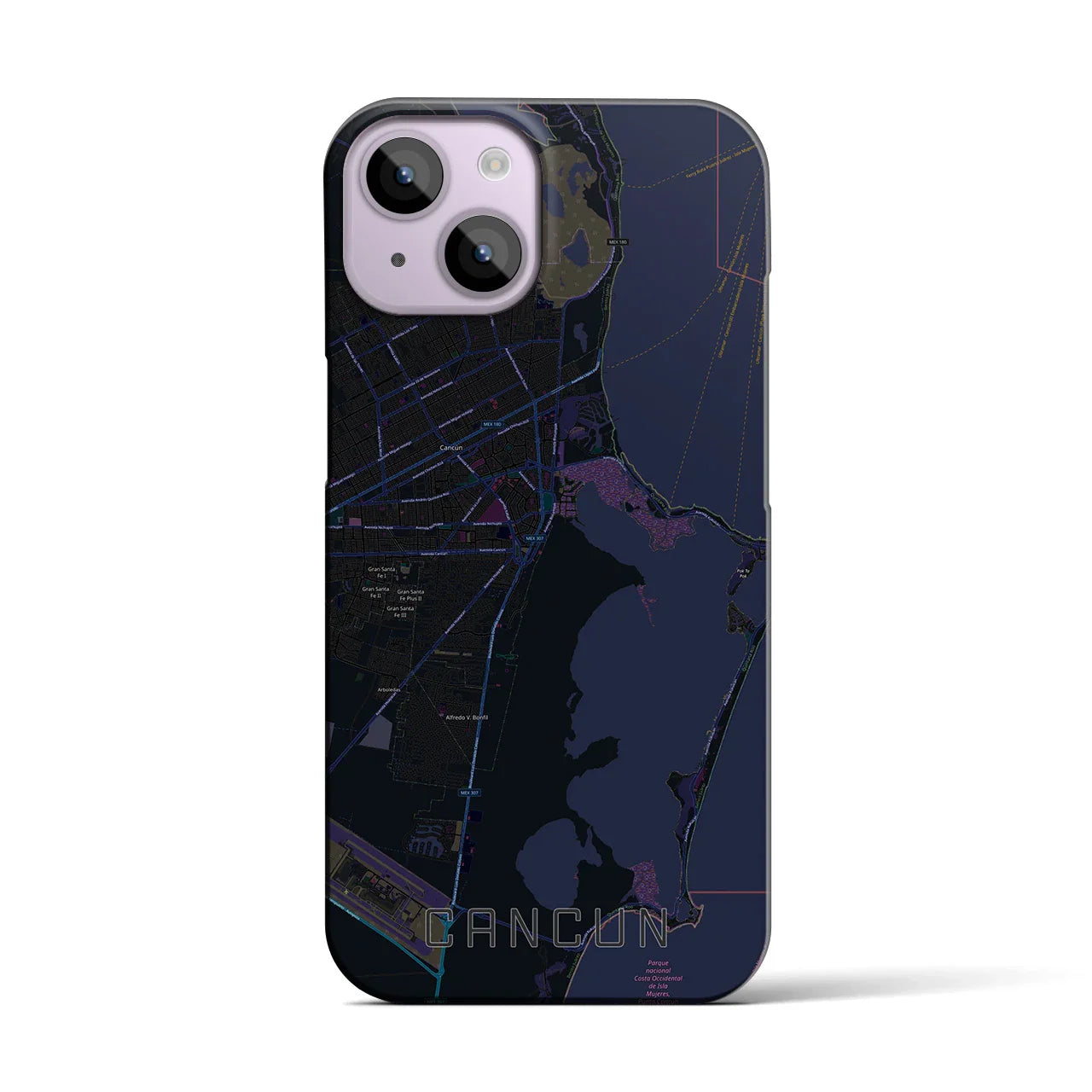 【カンクン(メキシコ)】地図柄iPhoneケース(バックカバータイプ)
