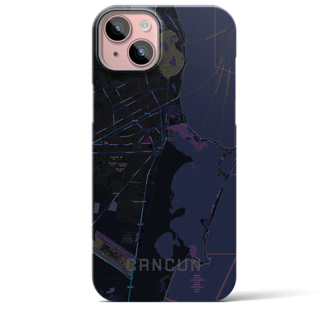 【カンクン(メキシコ)】地図柄iPhoneケース(バックカバータイプ)