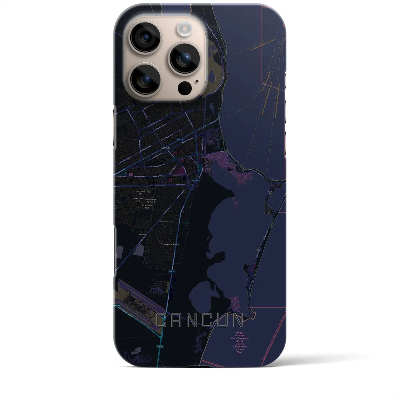 【カンクン(メキシコ)】地図柄iPhoneケース(バックカバータイプ)