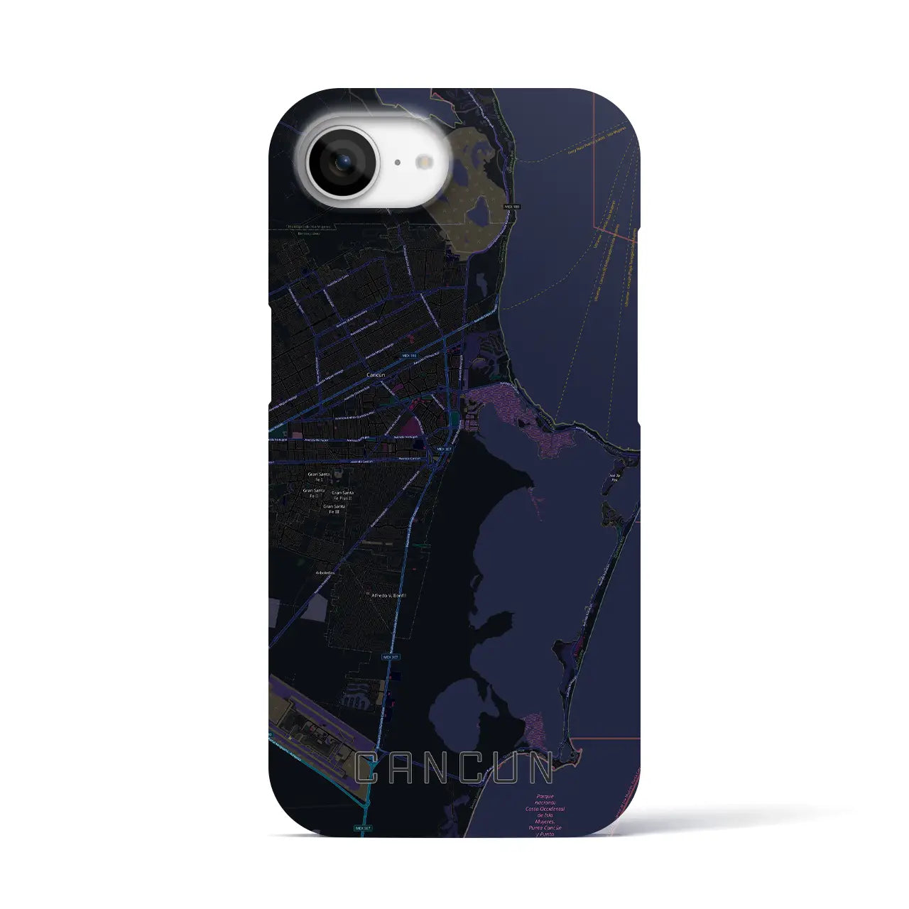 【カンクン(メキシコ)】地図柄iPhoneケース(バックカバータイプ)