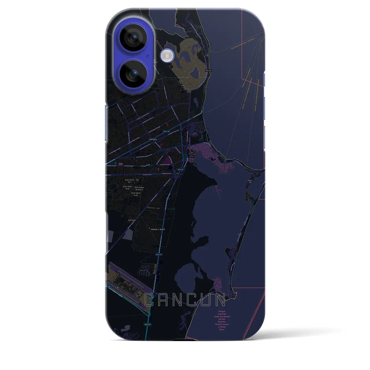 【カンクン(メキシコ)】地図柄iPhoneケース(バックカバータイプ)