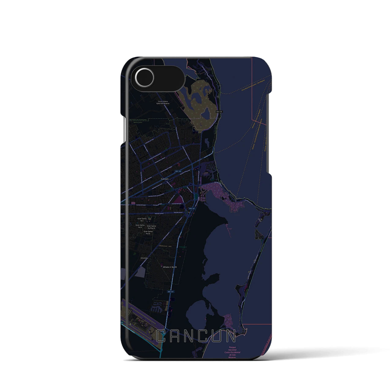 【カンクン(メキシコ)】地図柄iPhoneケース(バックカバータイプ)