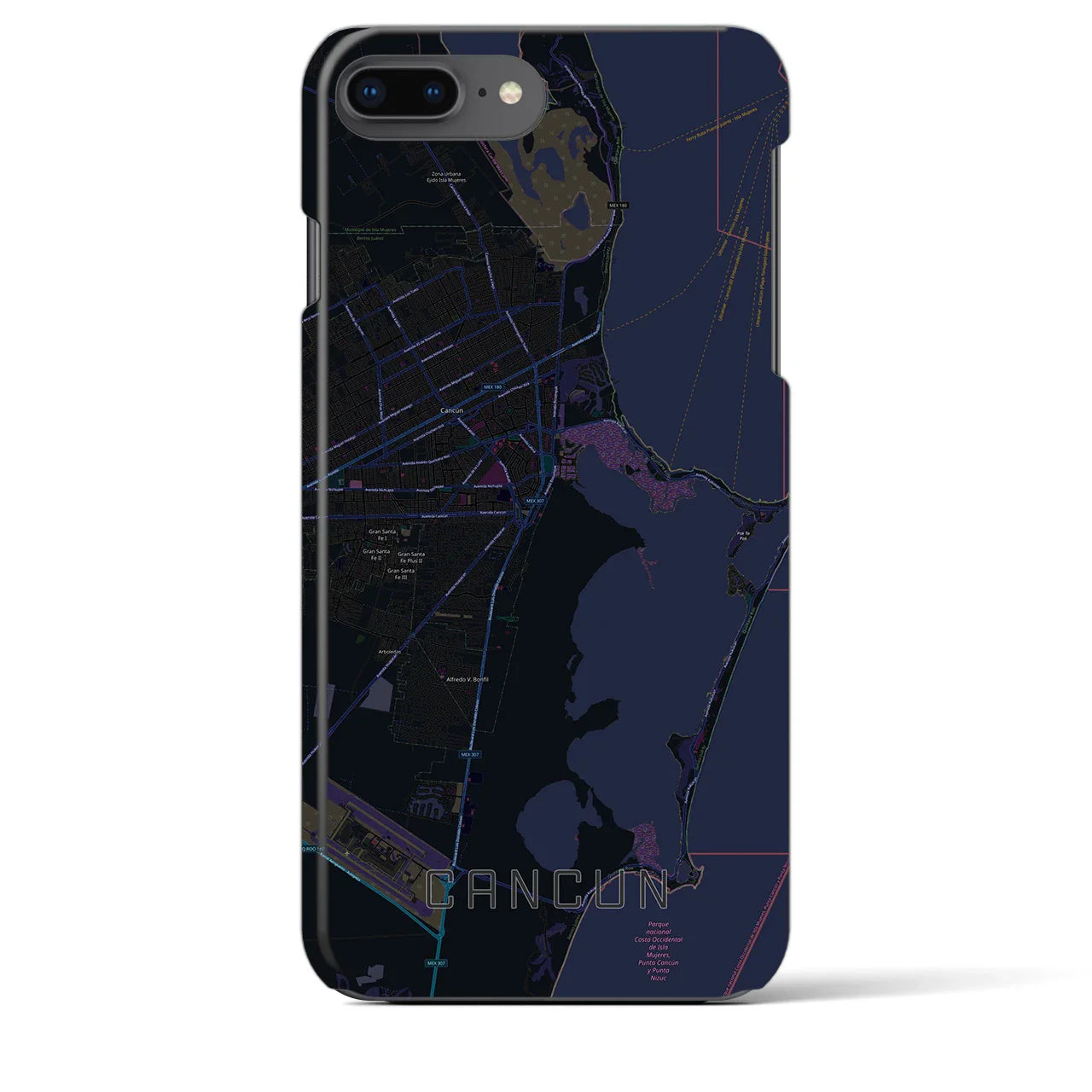 【カンクン(メキシコ)】地図柄iPhoneケース(バックカバータイプ)