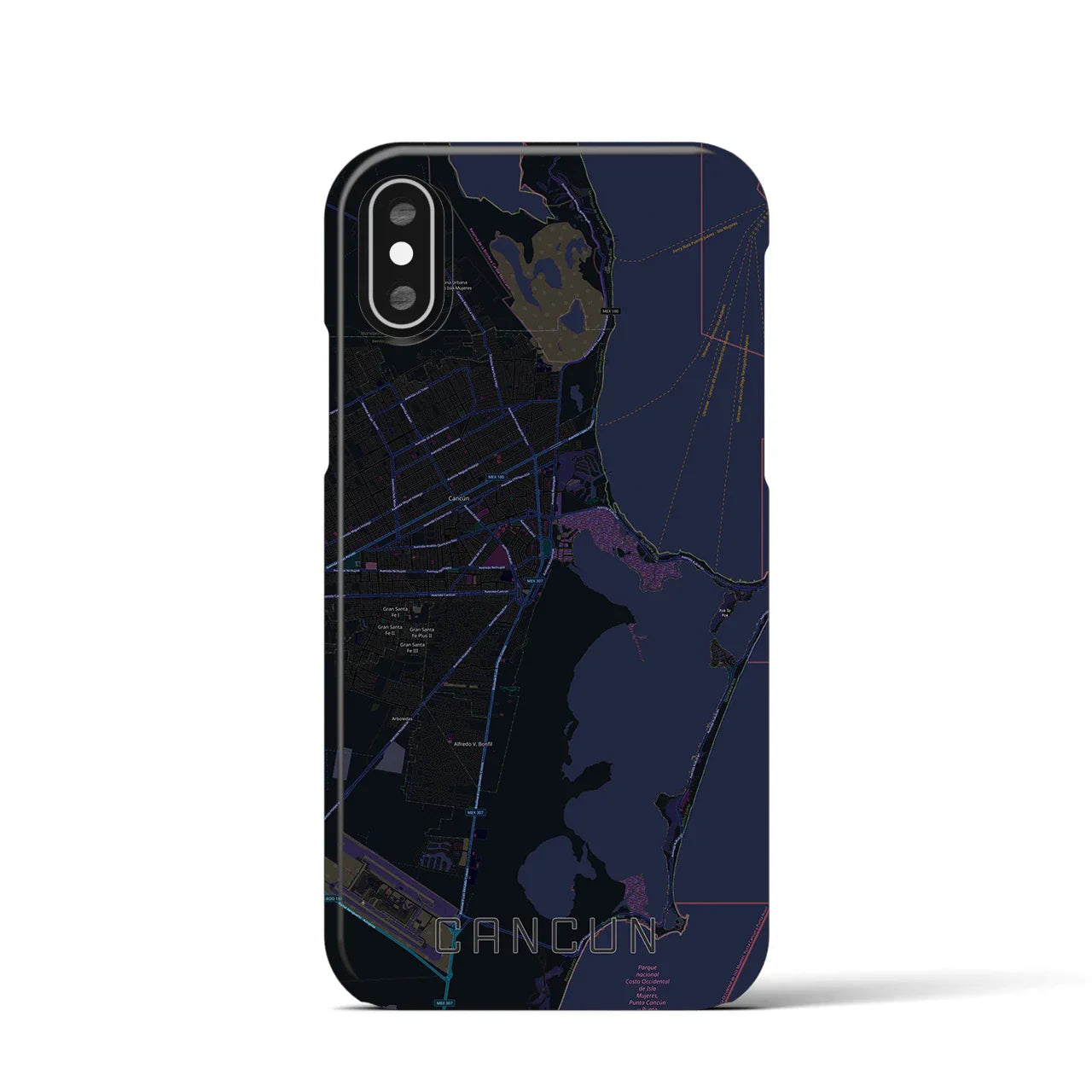 【カンクン(メキシコ)】地図柄iPhoneケース(バックカバータイプ)