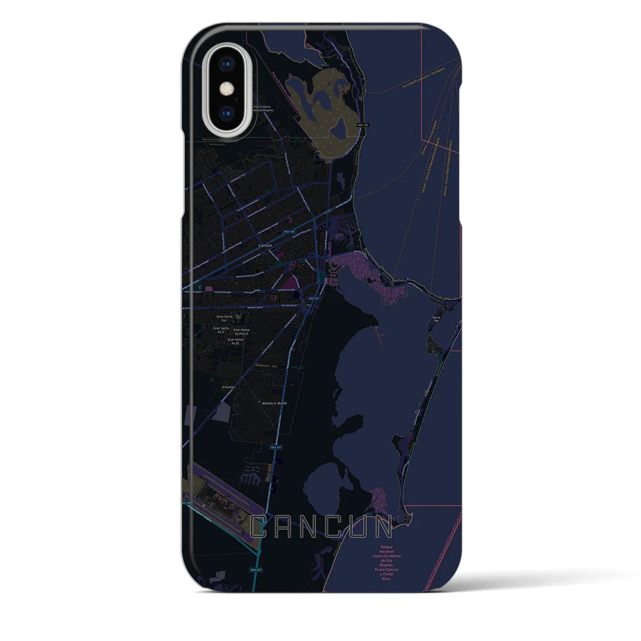 【カンクン(メキシコ)】地図柄iPhoneケース(バックカバータイプ)