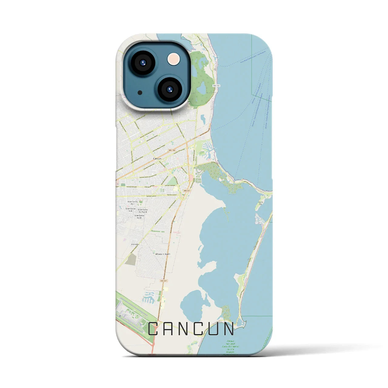 【カンクン(メキシコ)】地図柄iPhoneケース(バックカバータイプ)