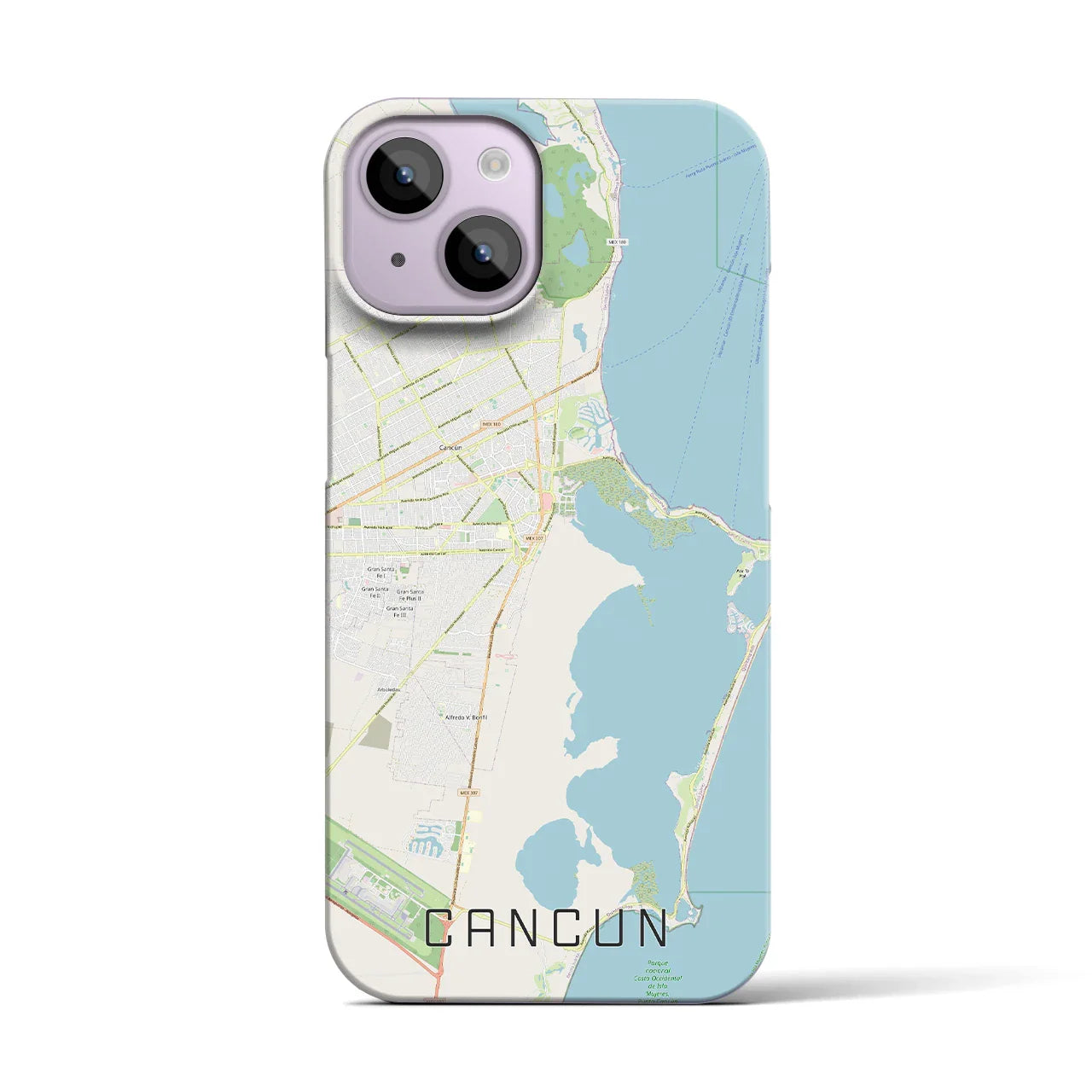 【カンクン(メキシコ)】地図柄iPhoneケース(バックカバータイプ)