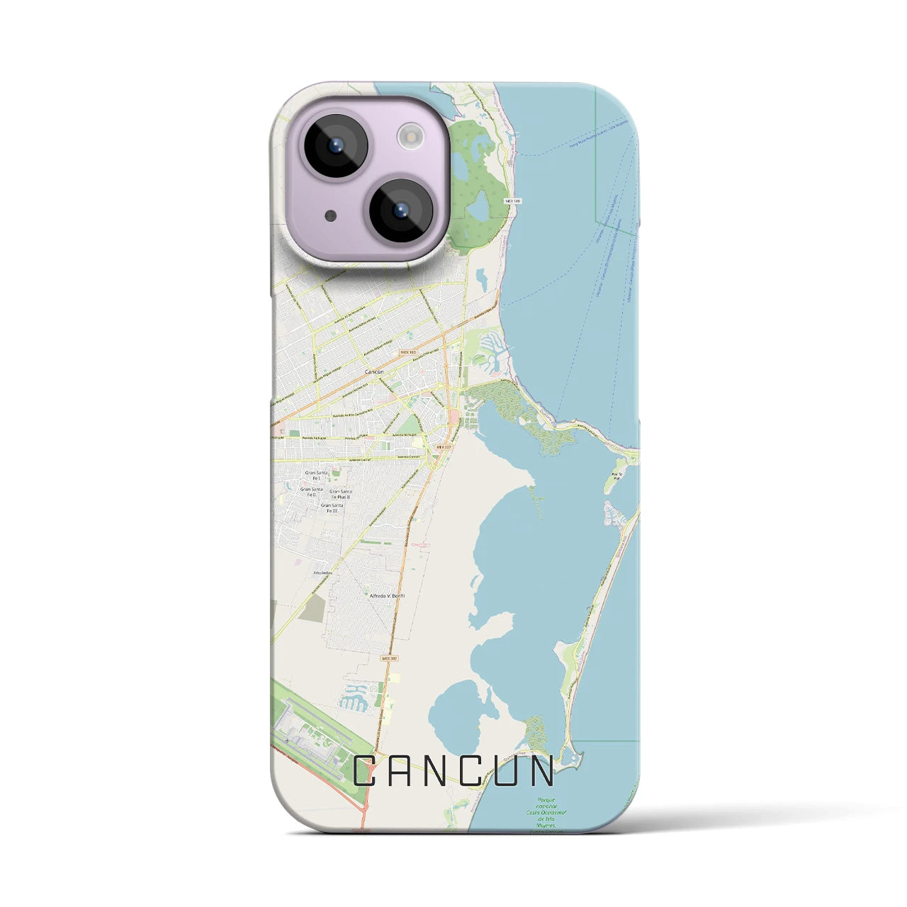 【カンクン(メキシコ)】地図柄iPhoneケース(バックカバータイプ)