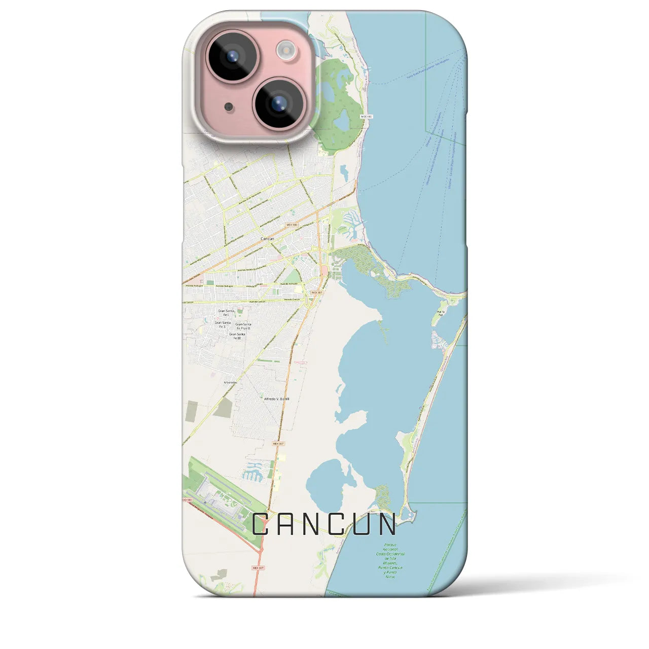【カンクン(メキシコ)】地図柄iPhoneケース(バックカバータイプ)