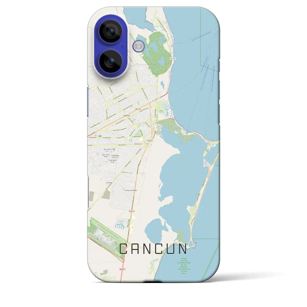 【カンクン(メキシコ)】地図柄iPhoneケース(バックカバータイプ)ブラック・iPhone 16 Pro Max 用