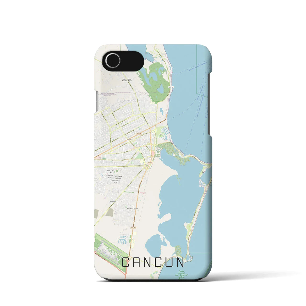 【カンクン(メキシコ)】地図柄iPhoneケース(バックカバータイプ)