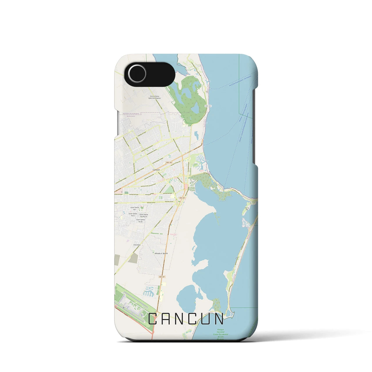 【カンクン(メキシコ)】地図柄iPhoneケース(バックカバータイプ)