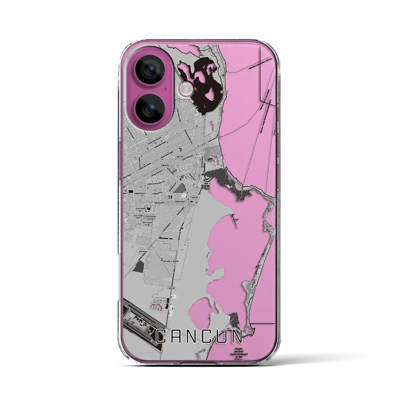 【カンクン(メキシコ)】地図柄iPhoneケース(クリアタイプ)