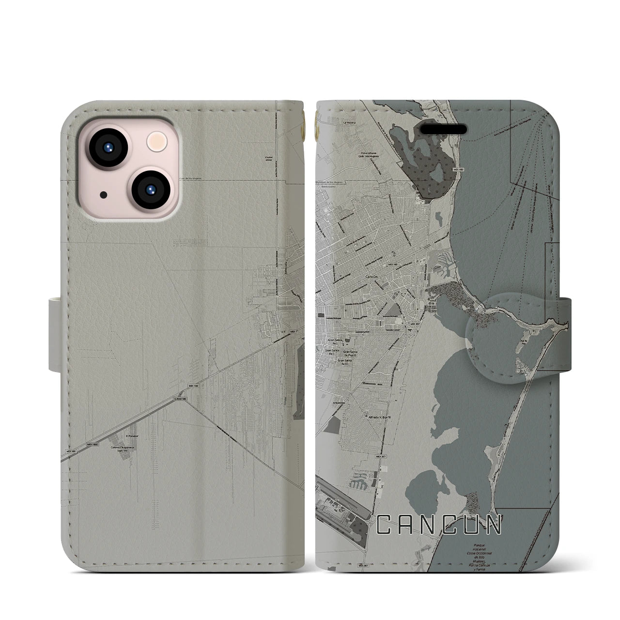 【カンクン(メキシコ)】地図柄iPhoneケース(手帳タイプ)