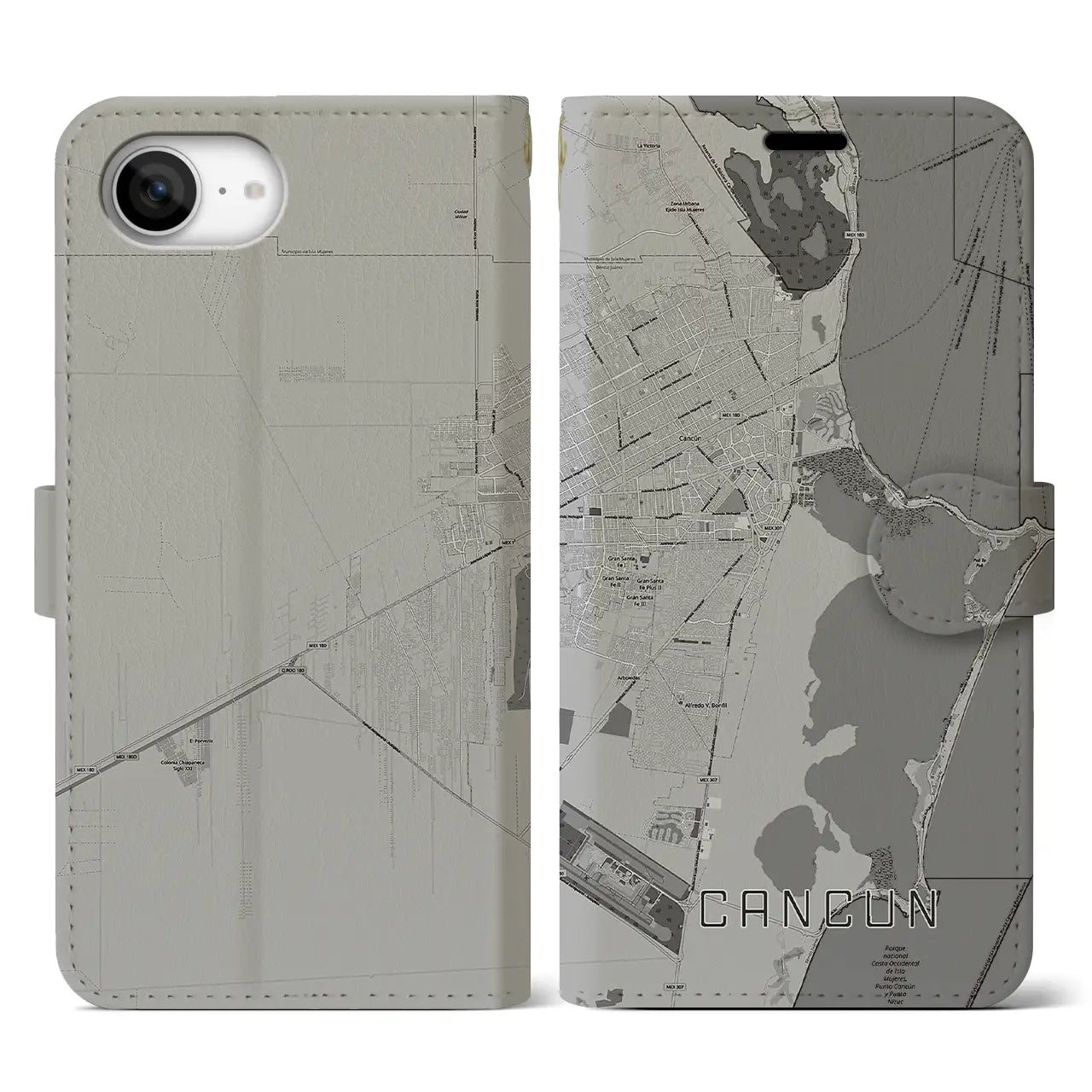 【カンクン(メキシコ)】地図柄iPhoneケース(手帳タイプ)