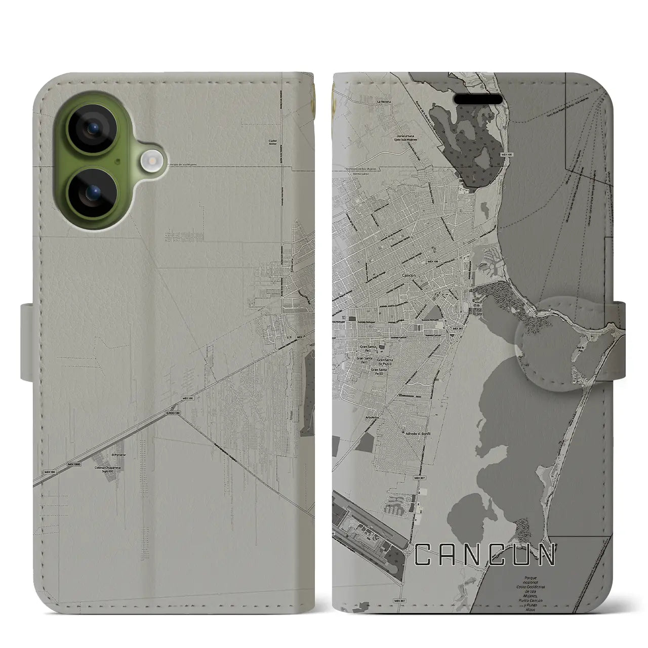 【カンクン(メキシコ)】地図柄iPhoneケース(手帳タイプ)