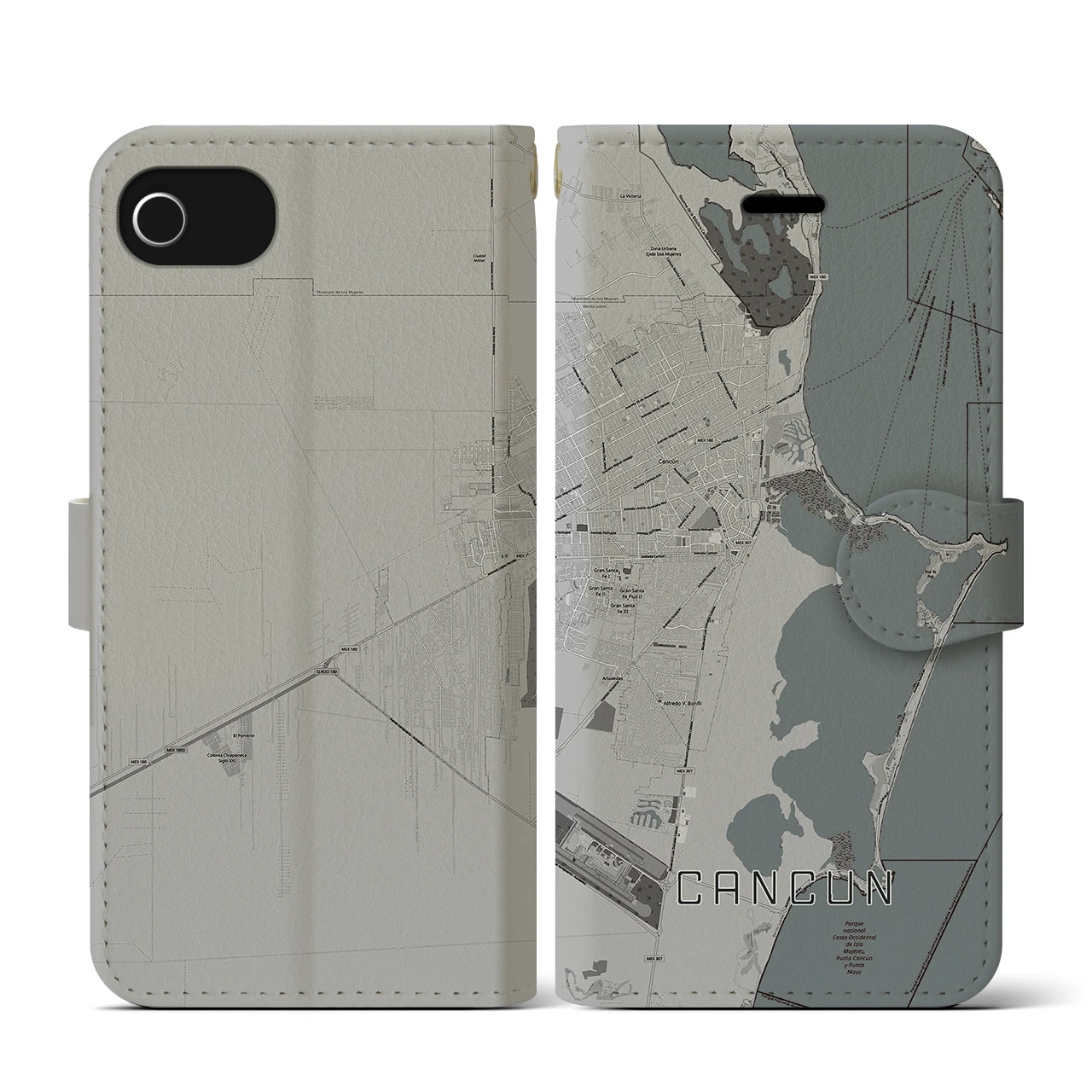 【カンクン(メキシコ)】地図柄iPhoneケース(手帳タイプ)