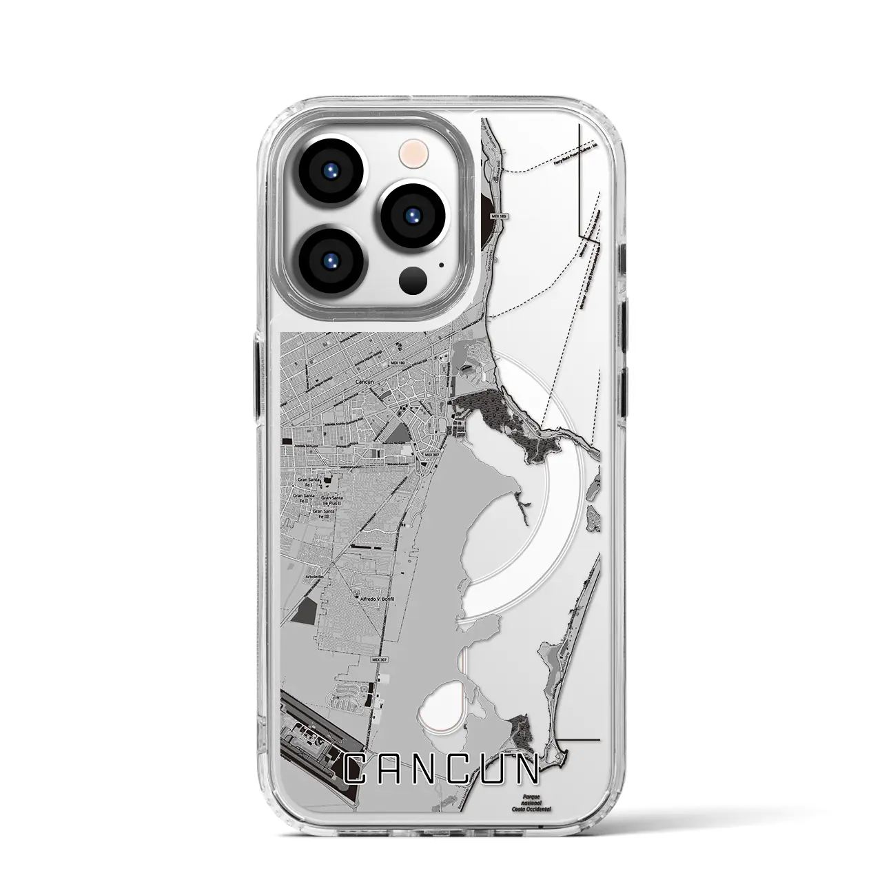 【カンクン(メキシコ)】地図柄iPhoneケース(MagSafeタイプ)