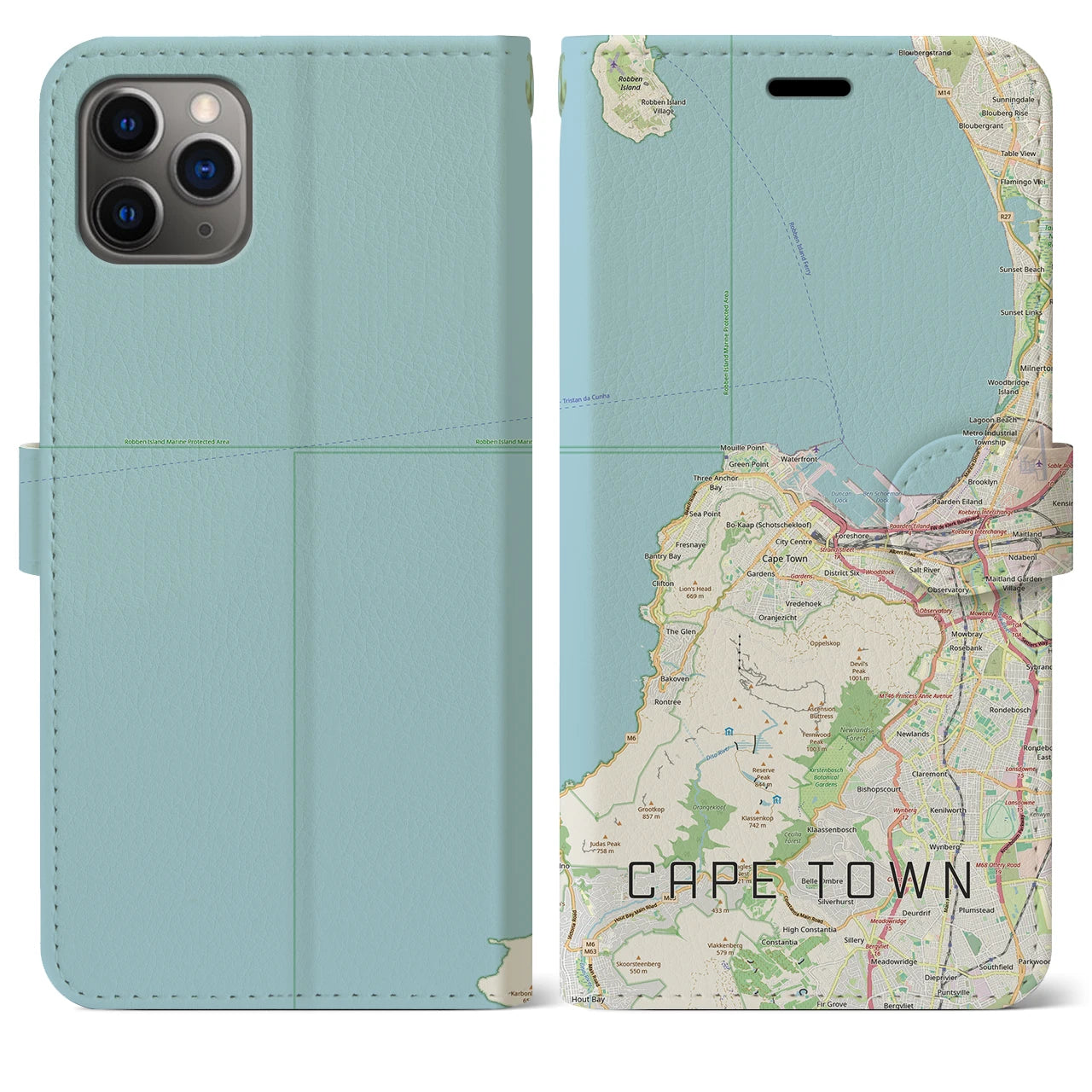 【ケープタウン(南アフリカ)】地図柄iPhoneケース(手帳タイプ)ナチュラル・iPhone 11 Pro Max 用