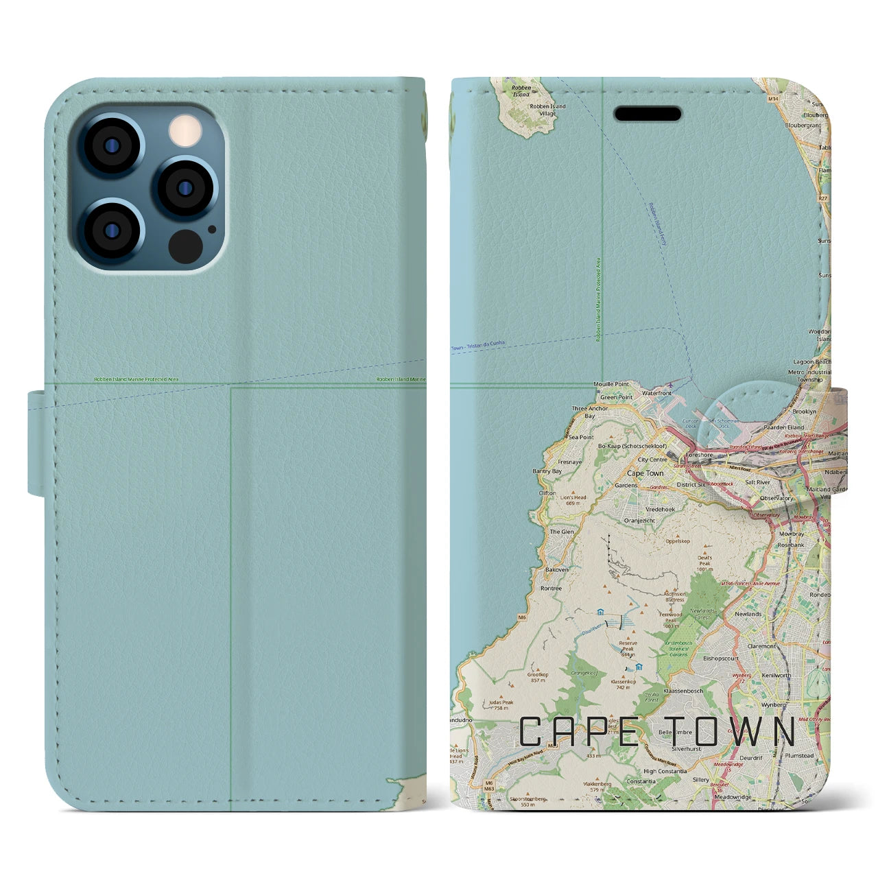 【ケープタウン(南アフリカ)】地図柄iPhoneケース(手帳タイプ)ナチュラル・iPhone 12 / 12 Pro 用