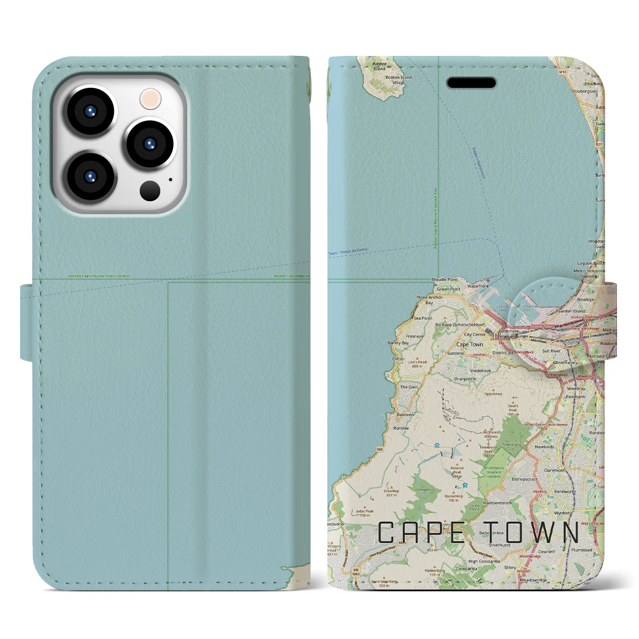 【ケープタウン(南アフリカ)】地図柄iPhoneケース(手帳タイプ)ナチュラル・iPhone 13 Pro 用