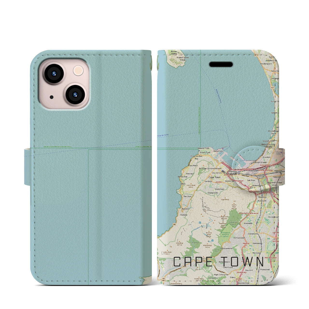【ケープタウン(南アフリカ)】地図柄iPhoneケース(手帳タイプ)ナチュラル・iPhone 13 mini 用