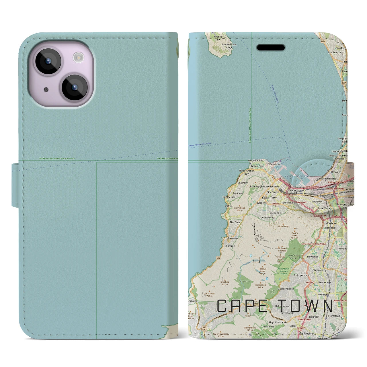 【ケープタウン(南アフリカ)】地図柄iPhoneケース(手帳タイプ)ナチュラル・iPhone 14 用