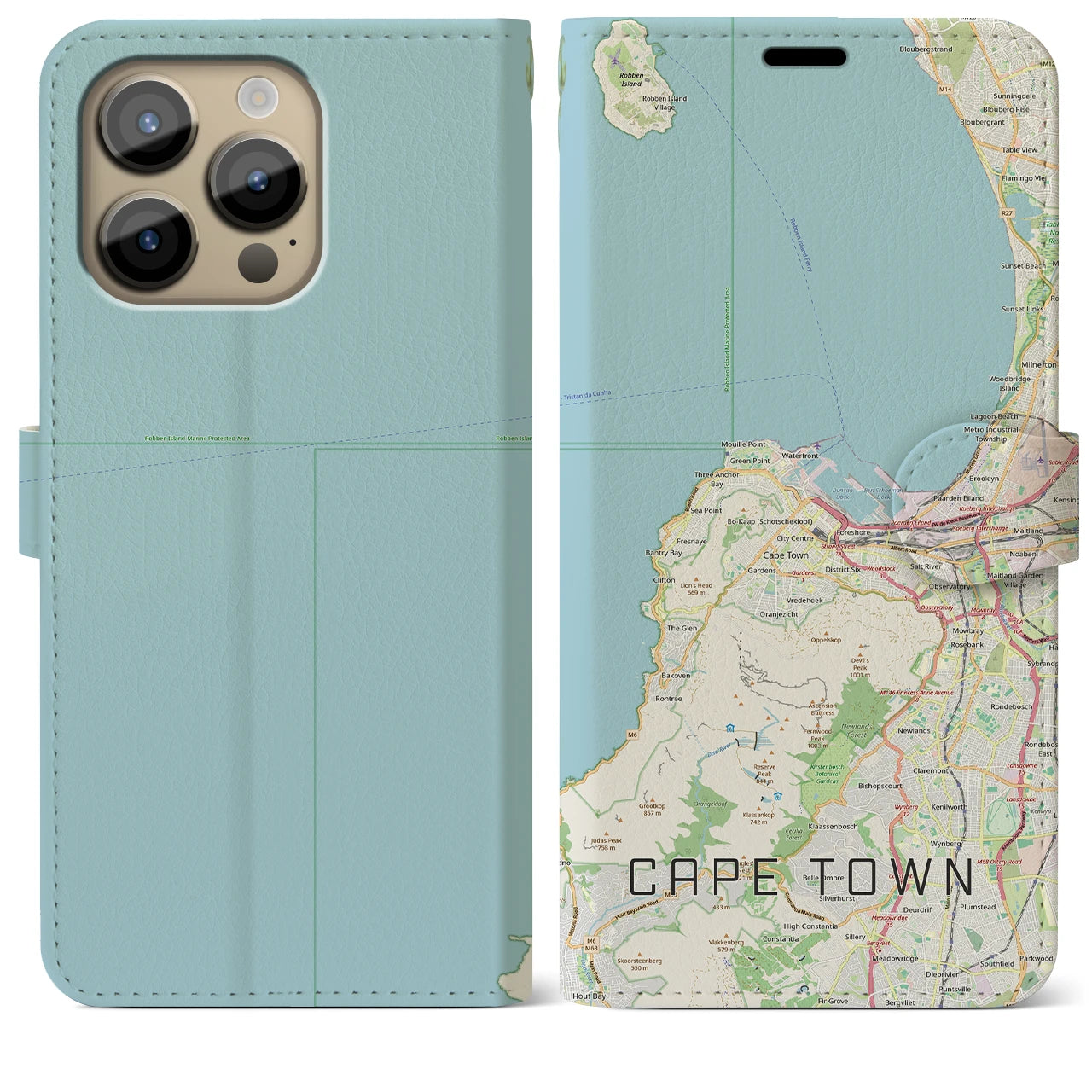 【ケープタウン(南アフリカ)】地図柄iPhoneケース(手帳タイプ)ナチュラル・iPhone 14 Pro Max 用