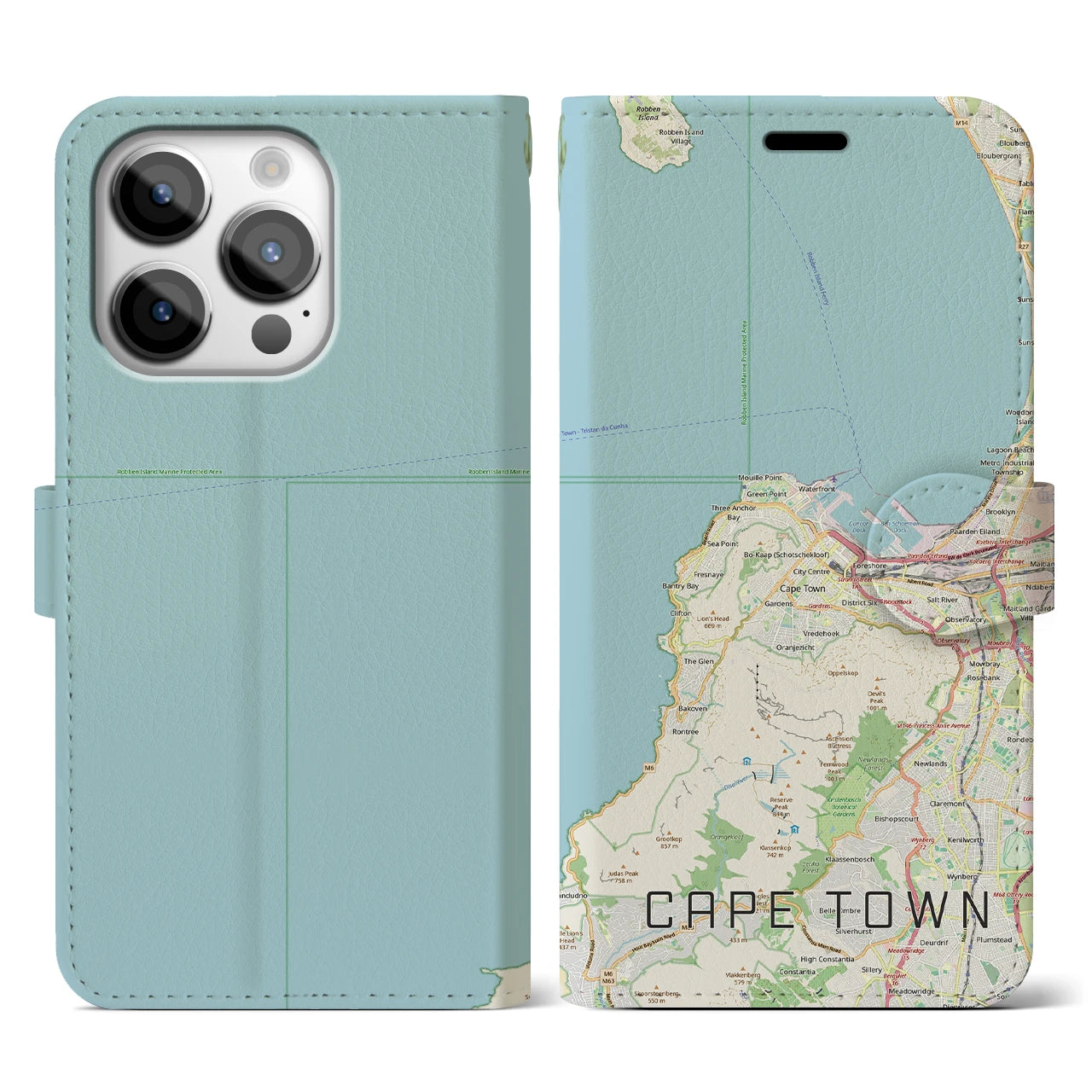 【ケープタウン(南アフリカ)】地図柄iPhoneケース(手帳タイプ)ナチュラル・iPhone 14 Pro 用