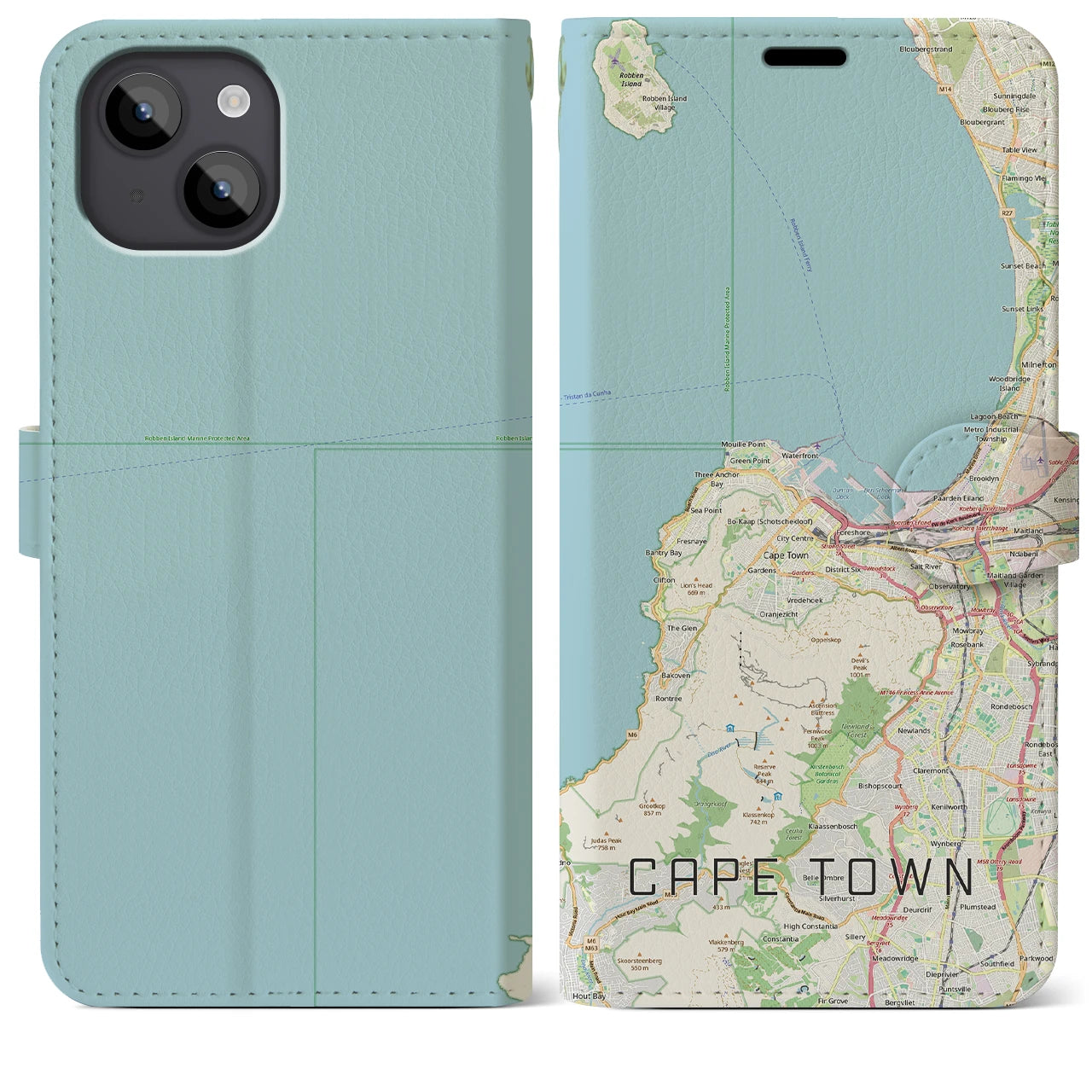 【ケープタウン(南アフリカ)】地図柄iPhoneケース(手帳タイプ)ナチュラル・iPhone 14 Plus 用
