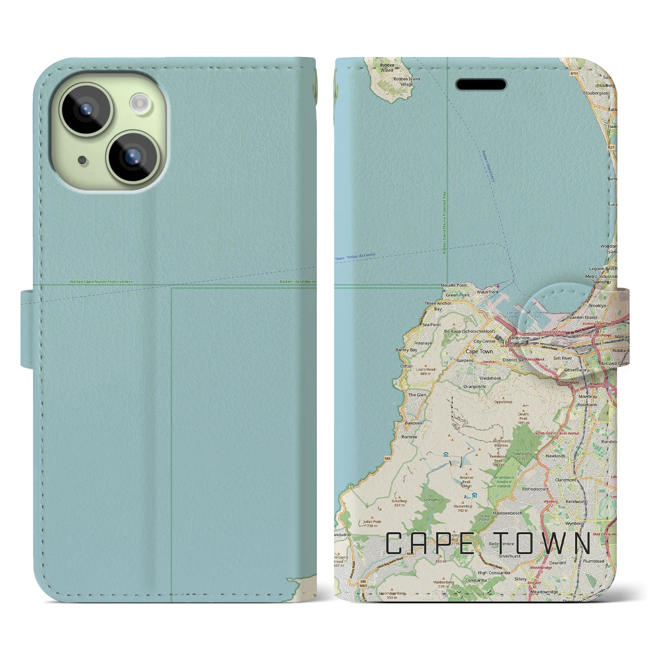 【ケープタウン(南アフリカ)】地図柄iPhoneケース(手帳タイプ)ナチュラル・iPhone 15 用