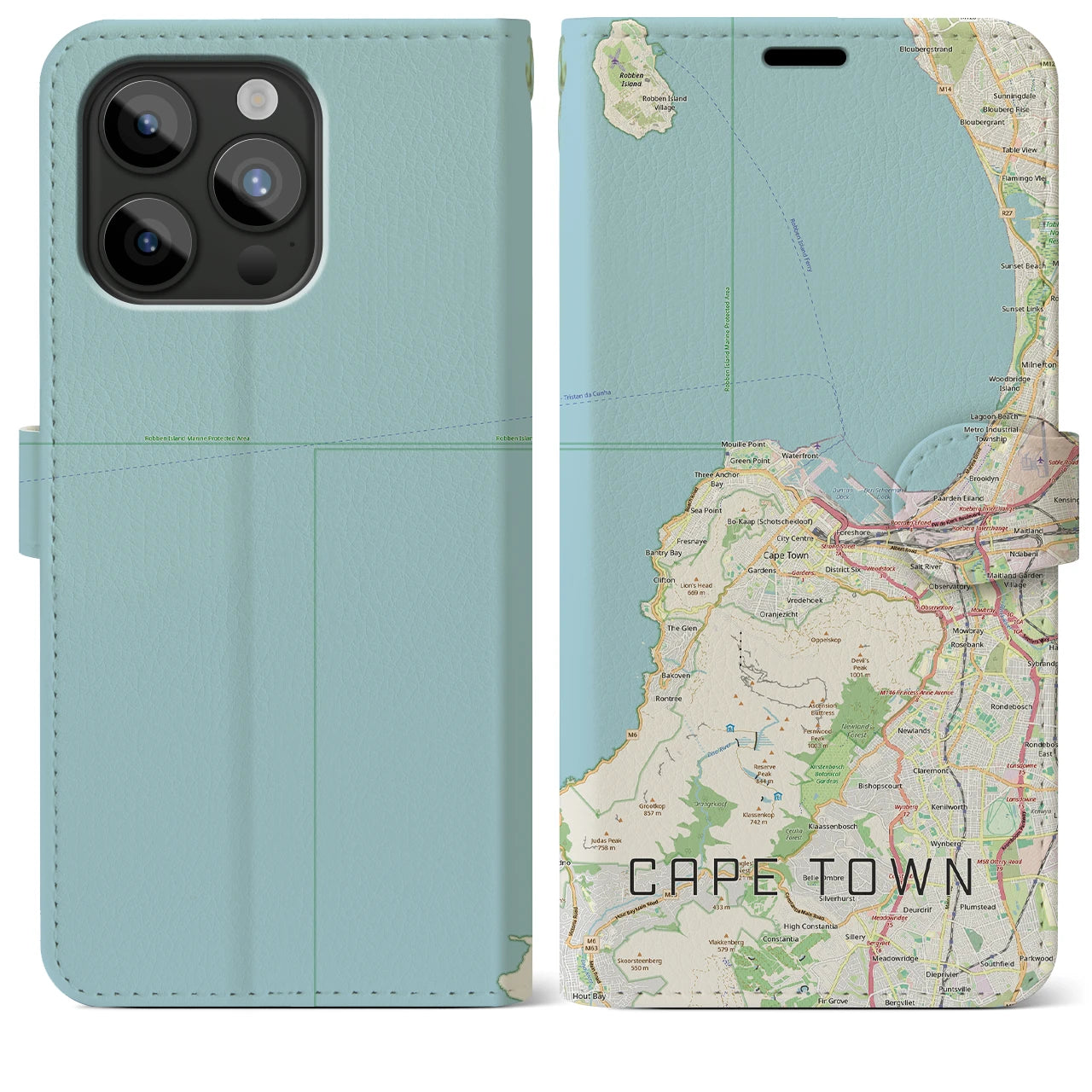 【ケープタウン(南アフリカ)】地図柄iPhoneケース(手帳タイプ)ナチュラル・iPhone 15 Pro Max 用