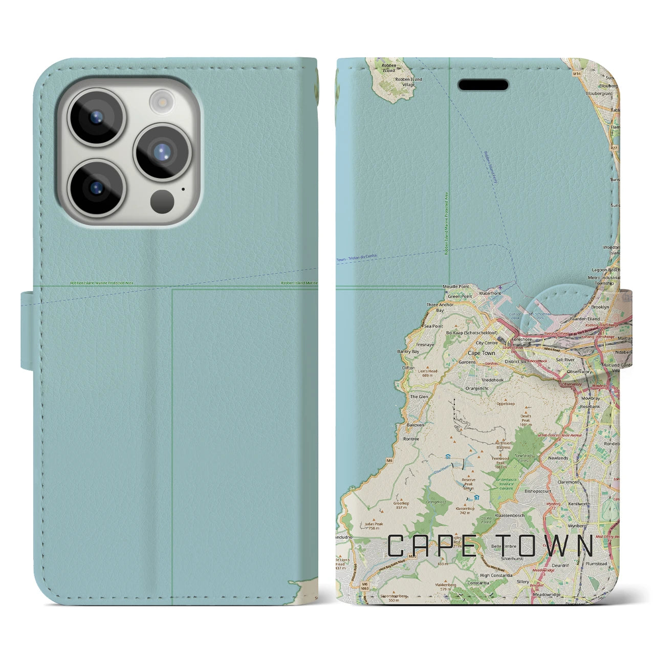 【ケープタウン(南アフリカ)】地図柄iPhoneケース(手帳タイプ)ナチュラル・iPhone 15 Pro 用