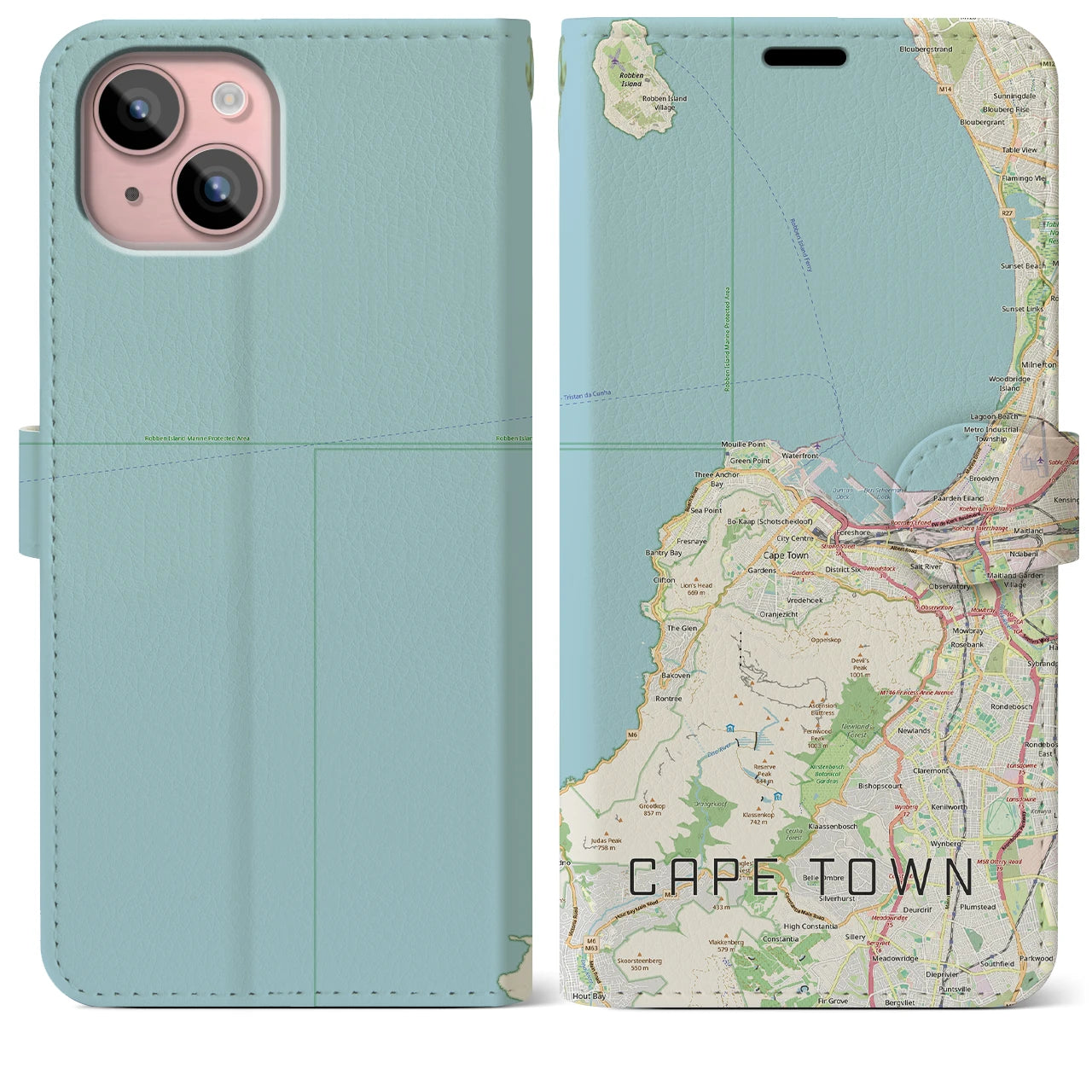【ケープタウン(南アフリカ)】地図柄iPhoneケース(手帳タイプ)ナチュラル・iPhone 15 Plus 用