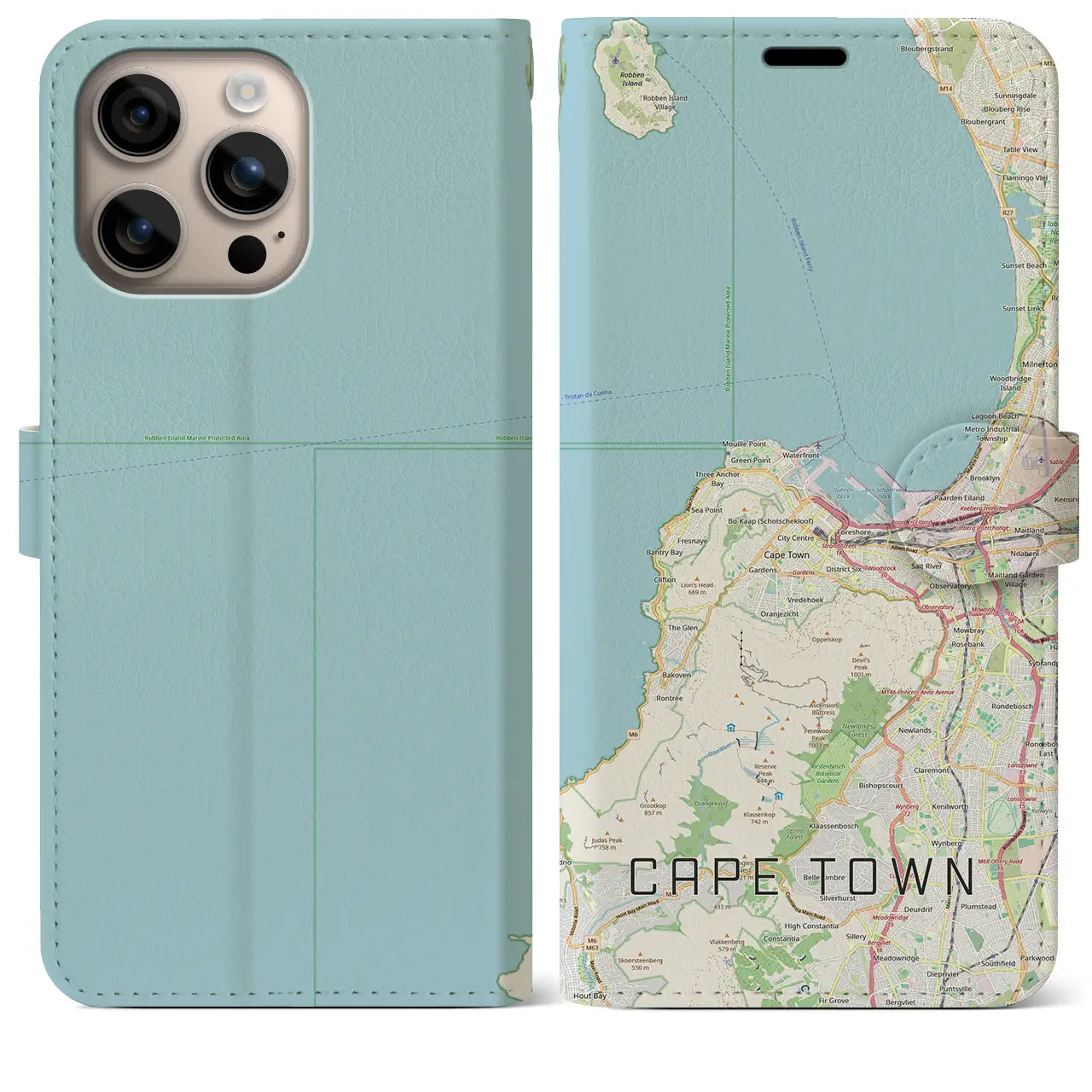 【ケープタウン(南アフリカ)】地図柄iPhoneケース(手帳タイプ)ナチュラル・iPhone 16 Plus 用