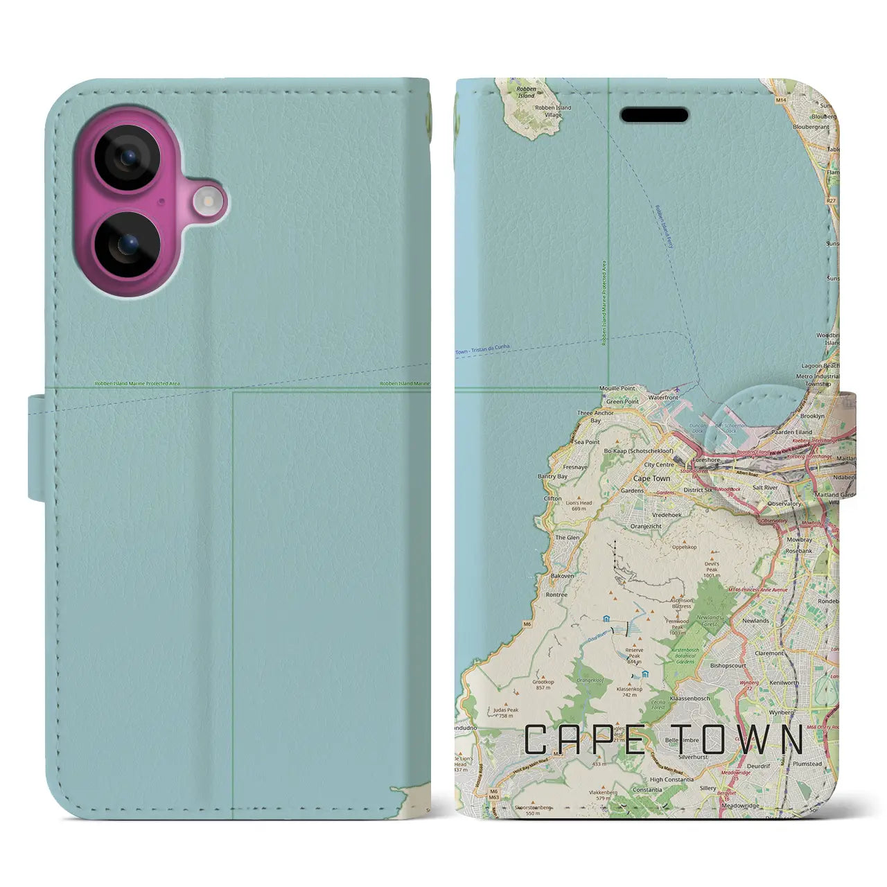 【ケープタウン(南アフリカ)】地図柄iPhoneケース(手帳タイプ)ナチュラル・iPhone 16 Pro 用
